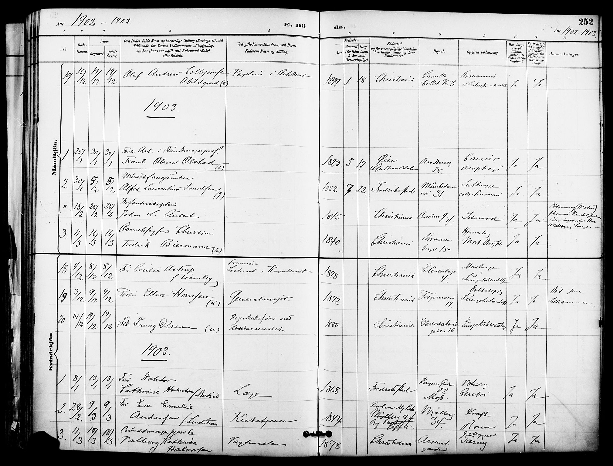 Garnisonsmenigheten Kirkebøker, SAO/A-10846/F/Fa/L0013: Parish register (official) no. 13, 1894-1904, p. 252