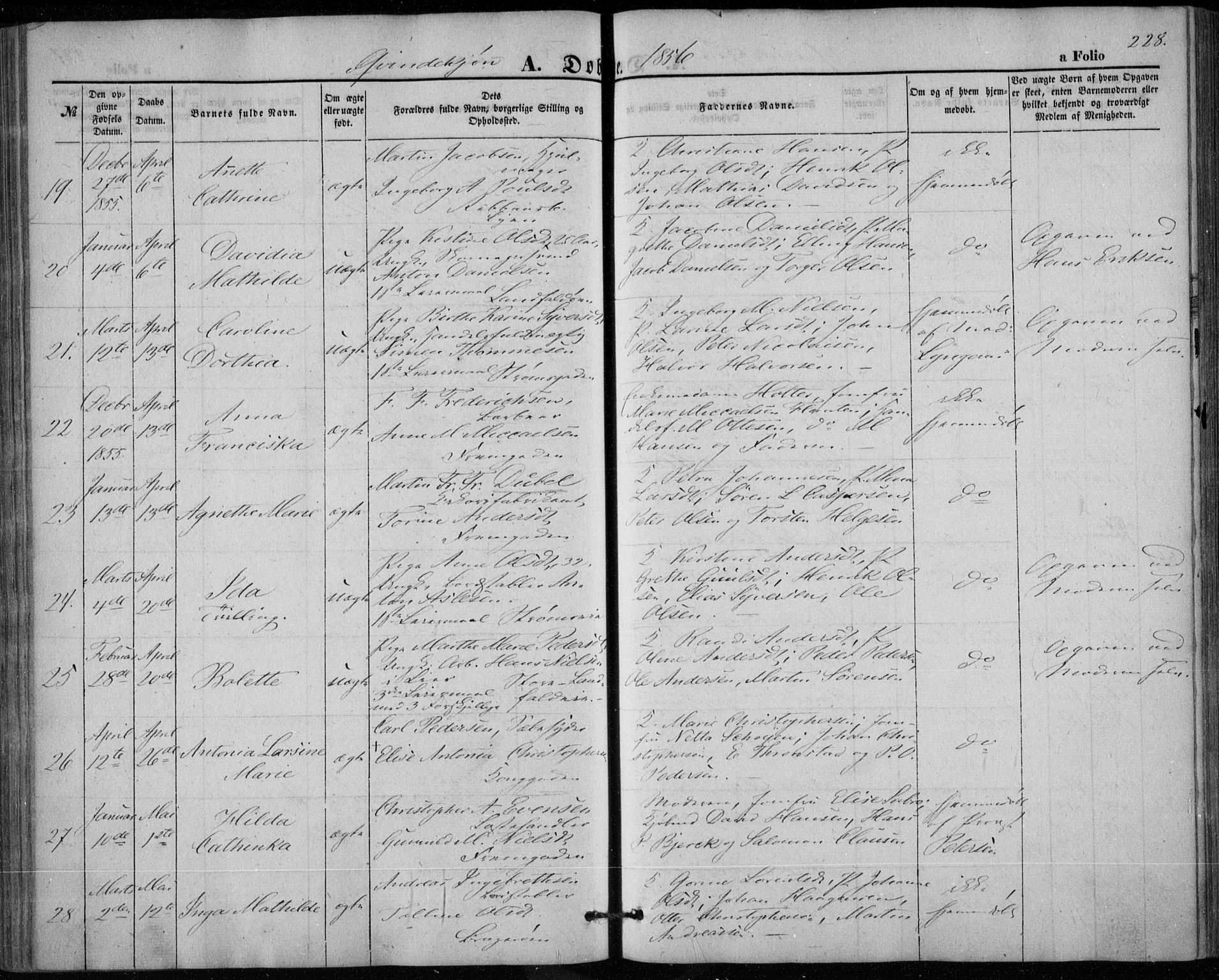 Bragernes kirkebøker, SAKO/A-6/F/Fb/L0002: Parish register (official) no. II 2, 1848-1859, p. 228