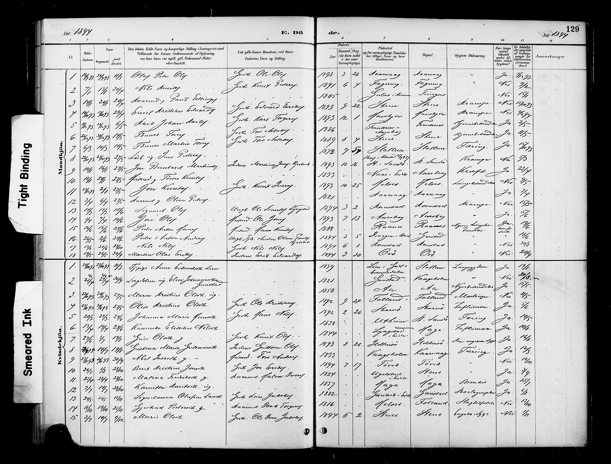 Ministerialprotokoller, klokkerbøker og fødselsregistre - Møre og Romsdal, SAT/A-1454/570/L0832: Parish register (official) no. 570A06, 1885-1900, p. 129