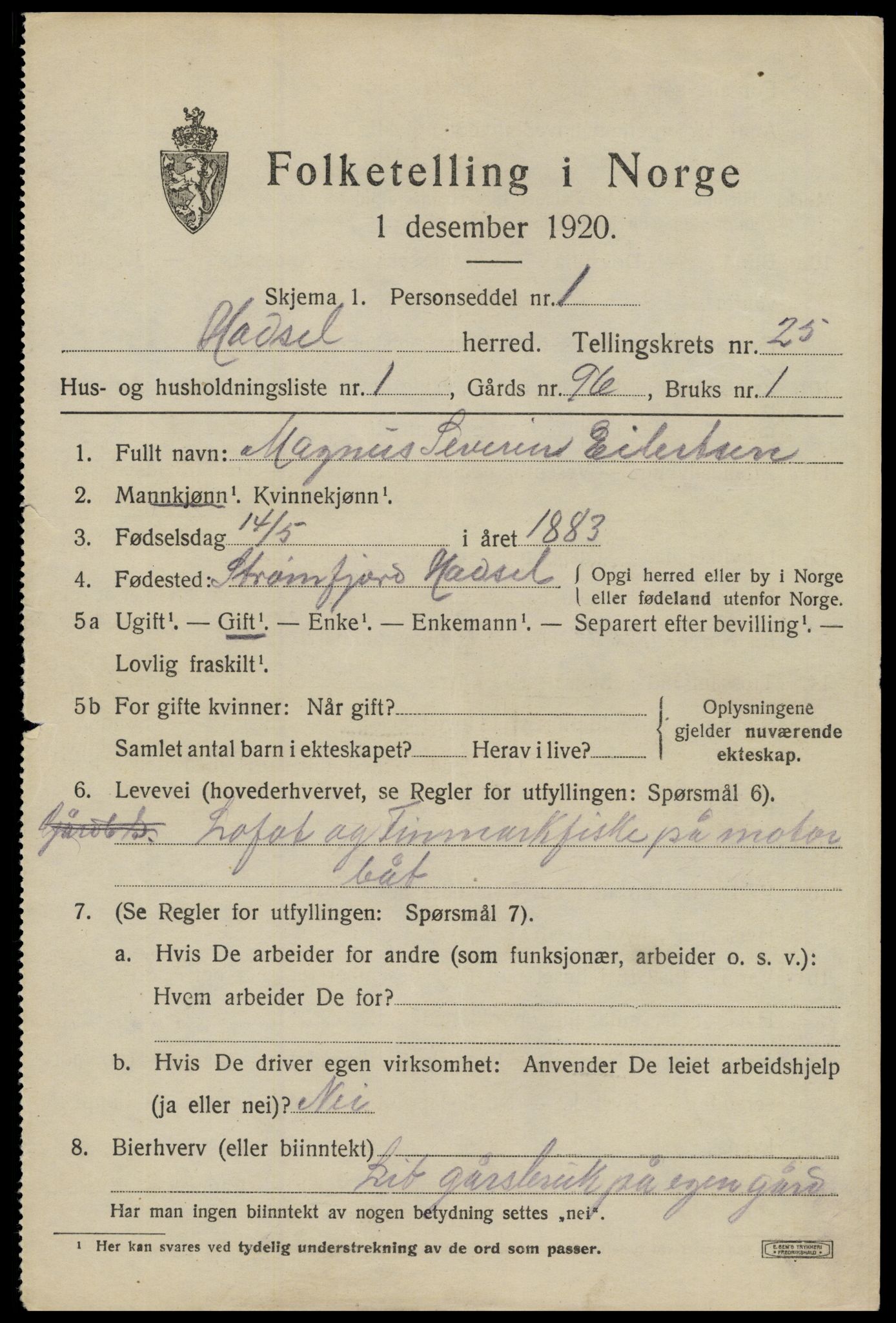 SAT, 1920 census for Hadsel, 1920, p. 21918