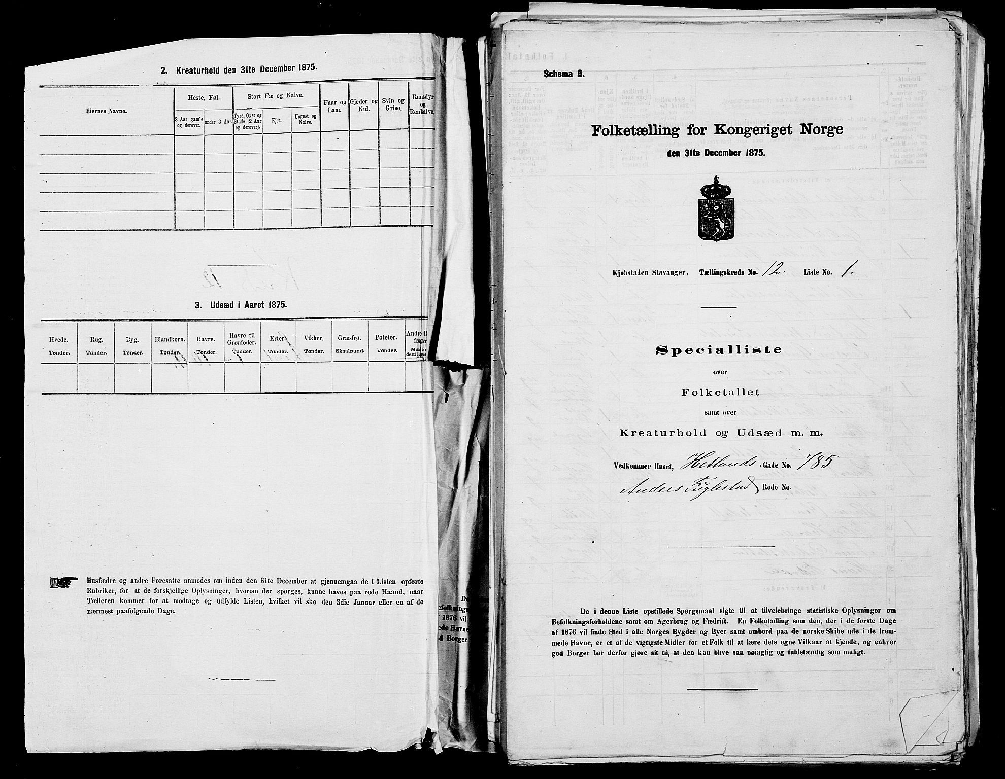 SAST, 1875 census for 1103 Stavanger, 1875, p. 2272