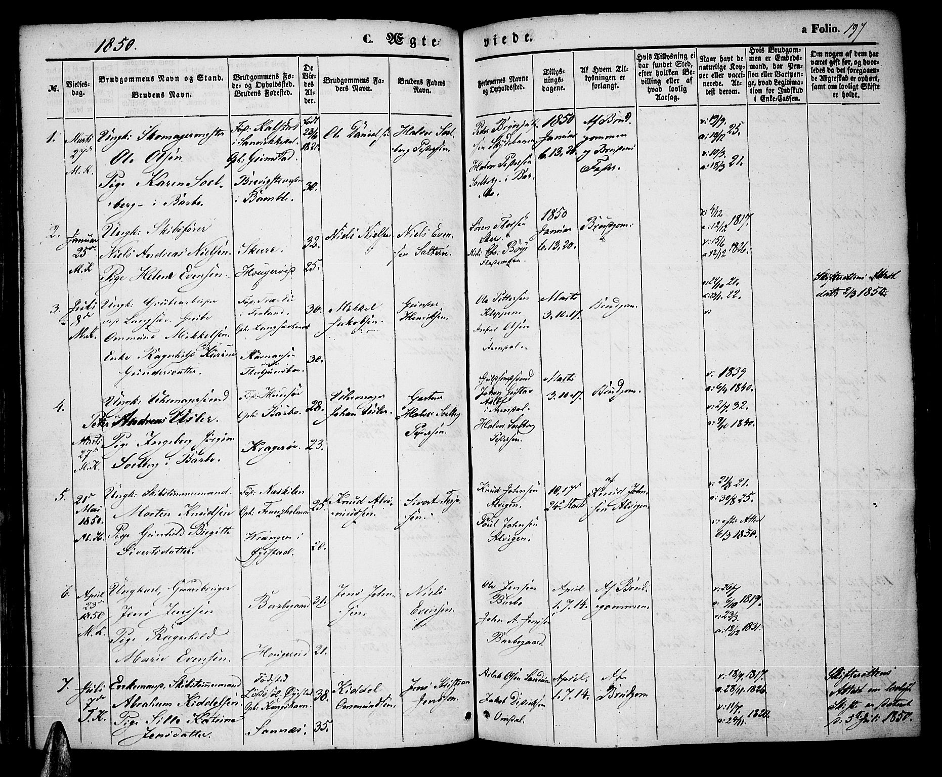 Tromøy sokneprestkontor, SAK/1111-0041/F/Fa/L0005: Parish register (official) no. A 5, 1847-1856, p. 197