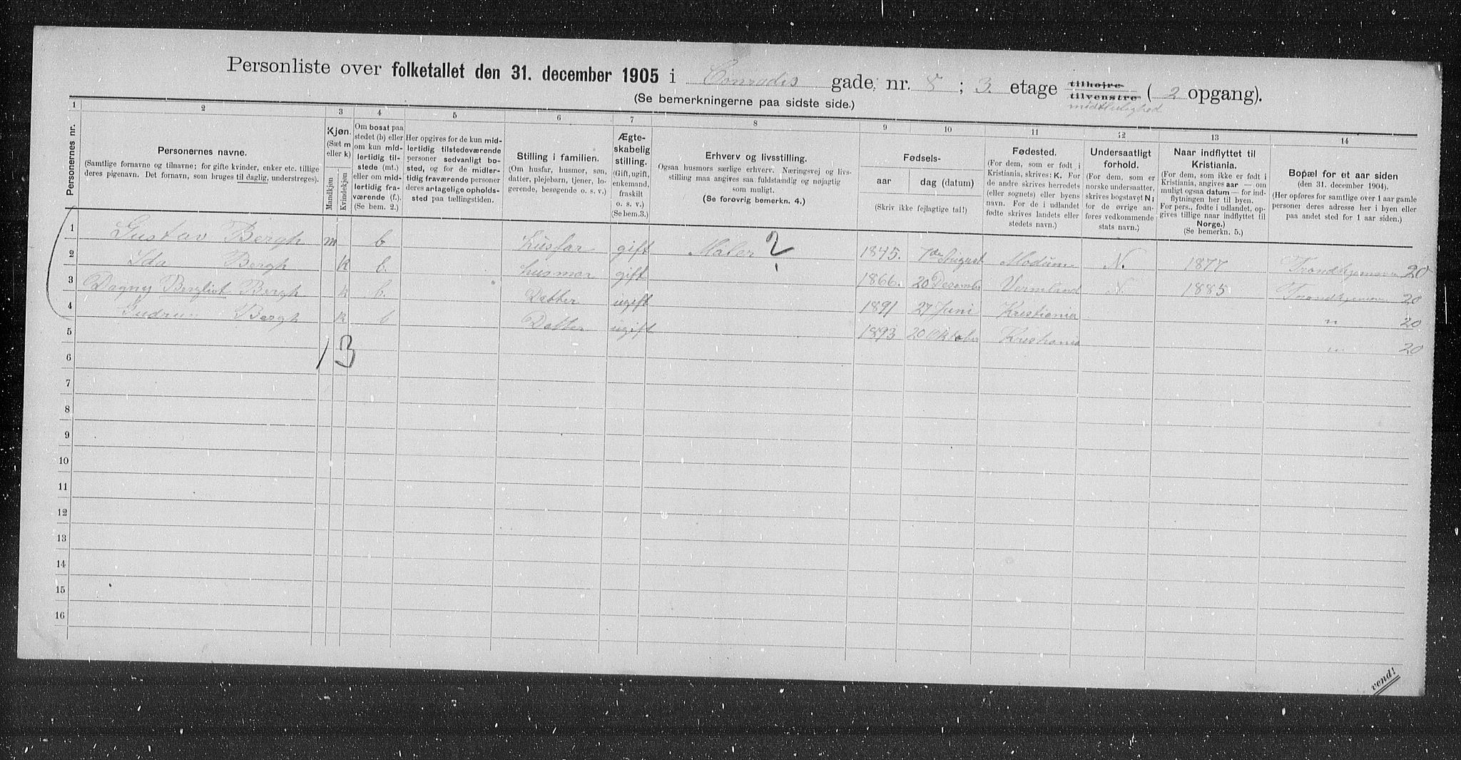 OBA, Municipal Census 1905 for Kristiania, 1905, p. 7063