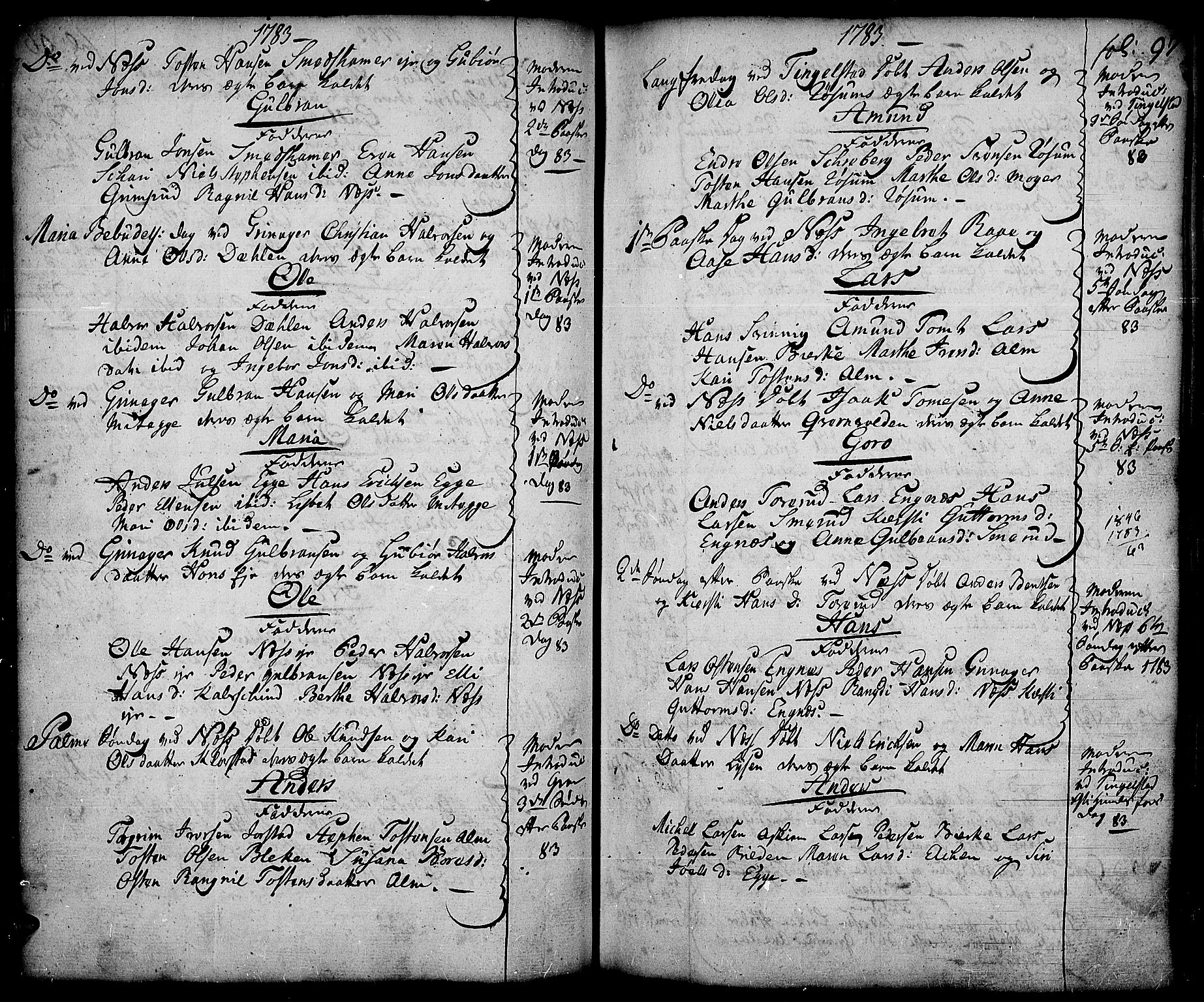 Gran prestekontor, AV/SAH-PREST-112/H/Ha/Haa/L0005: Parish register (official) no. 5, 1776-1788, p. 97