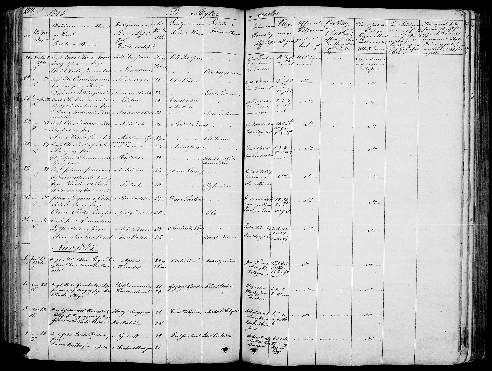 Romedal prestekontor, SAH/PREST-004/L/L0009: Parish register (copy) no. 9, 1846-1866, p. 157