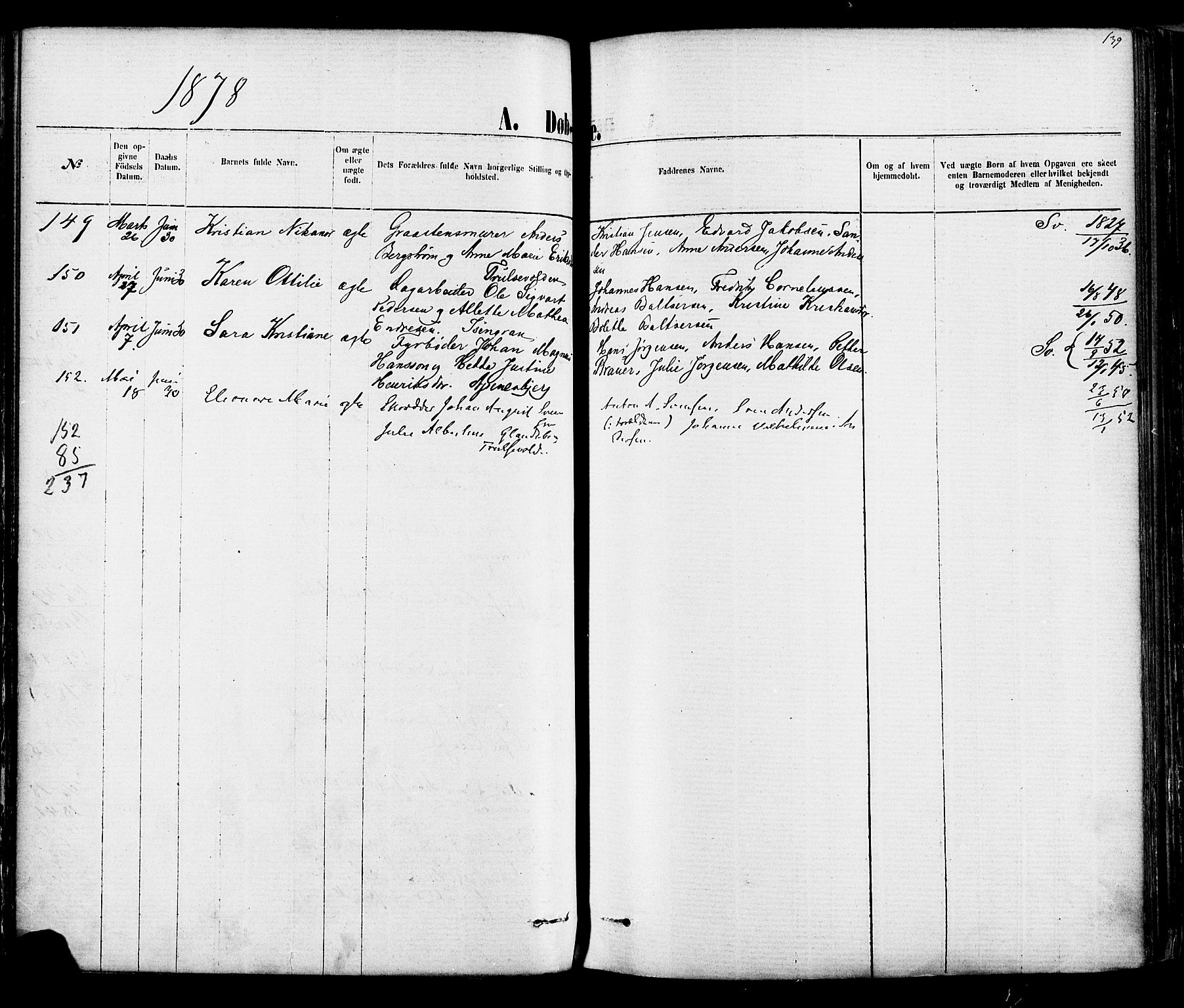 Fredrikstad domkirkes prestekontor Kirkebøker, AV/SAO-A-10906/F/Fa/L0001: Parish register (official) no. 1, 1871-1878, p. 139