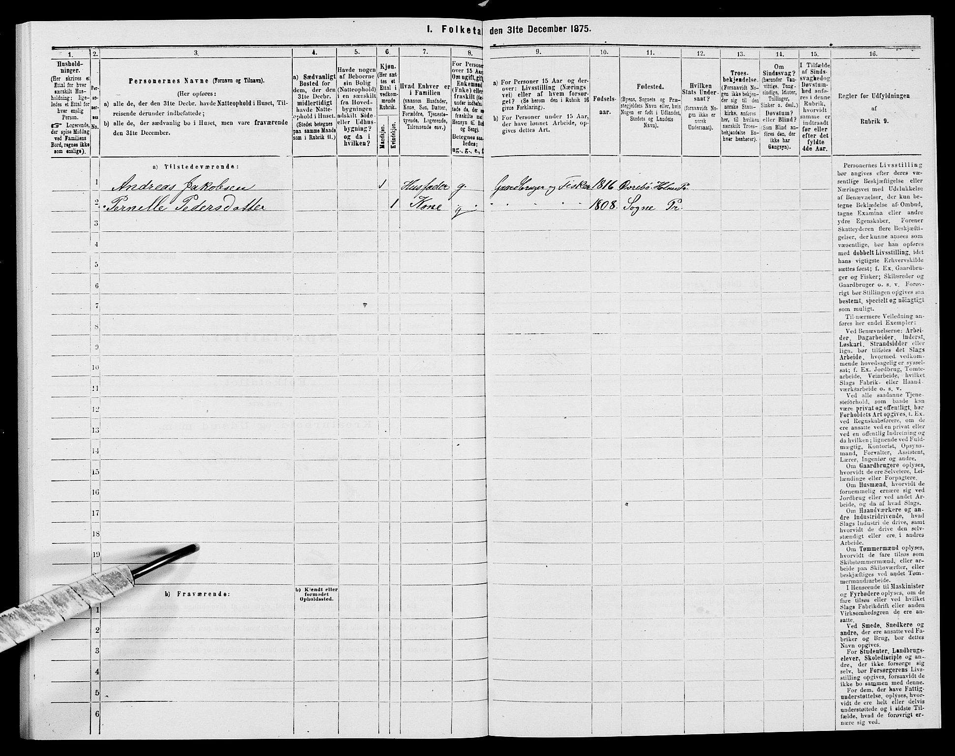 SAK, 1875 census for 1018P Søgne, 1875, p. 334