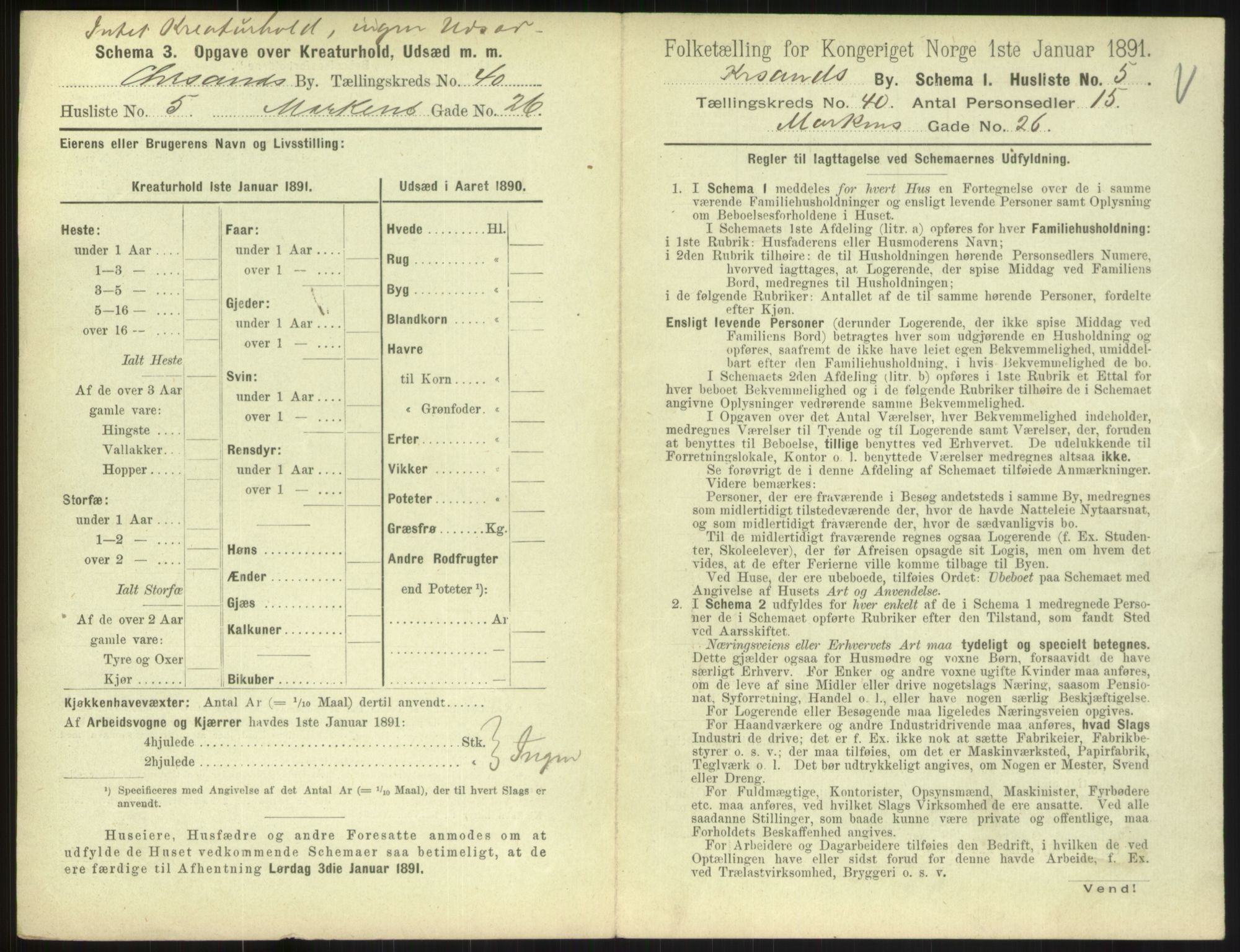 RA, 1891 census for 1001 Kristiansand, 1891, p. 2158