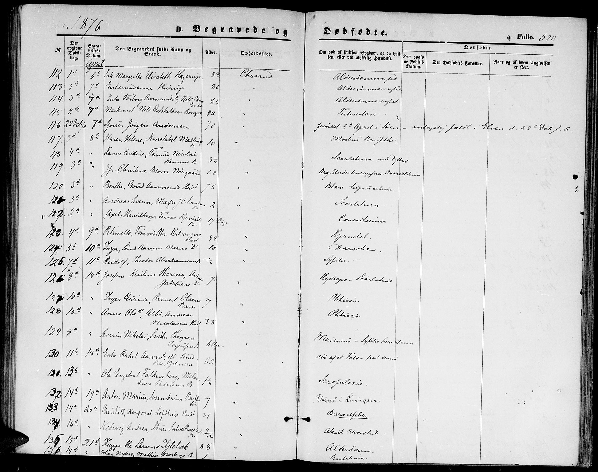 Kristiansand domprosti, AV/SAK-1112-0006/F/Fb/L0013: Parish register (copy) no. B 13, 1871-1880, p. 520