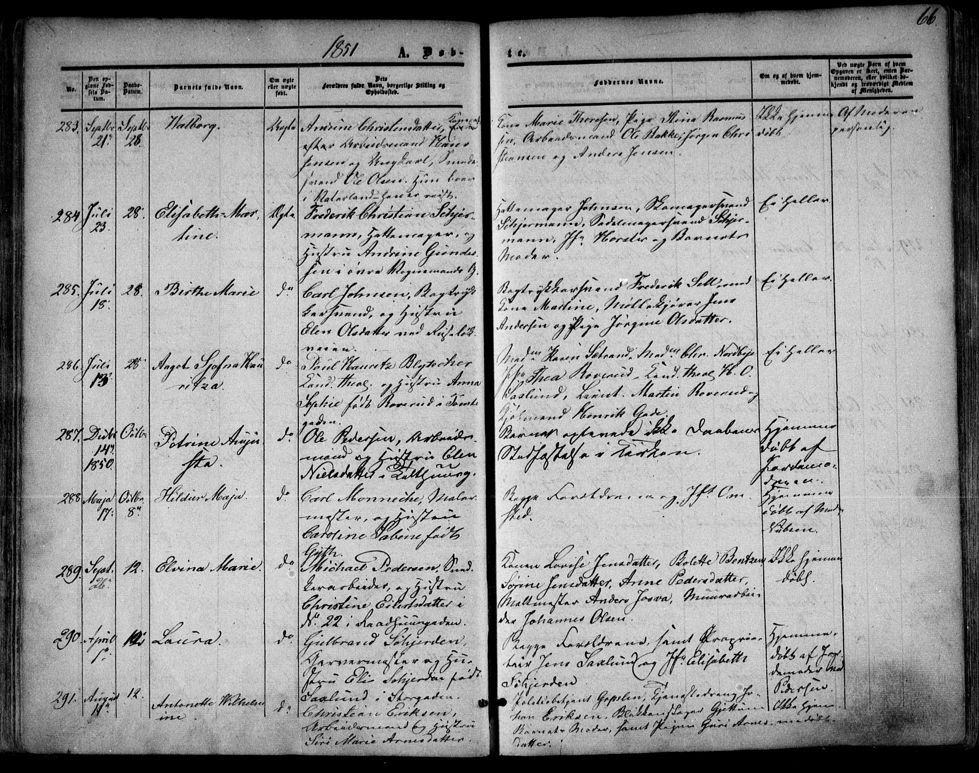 Oslo domkirke Kirkebøker, SAO/A-10752/F/Fa/L0014: Parish register (official) no. 14, 1850-1857, p. 66