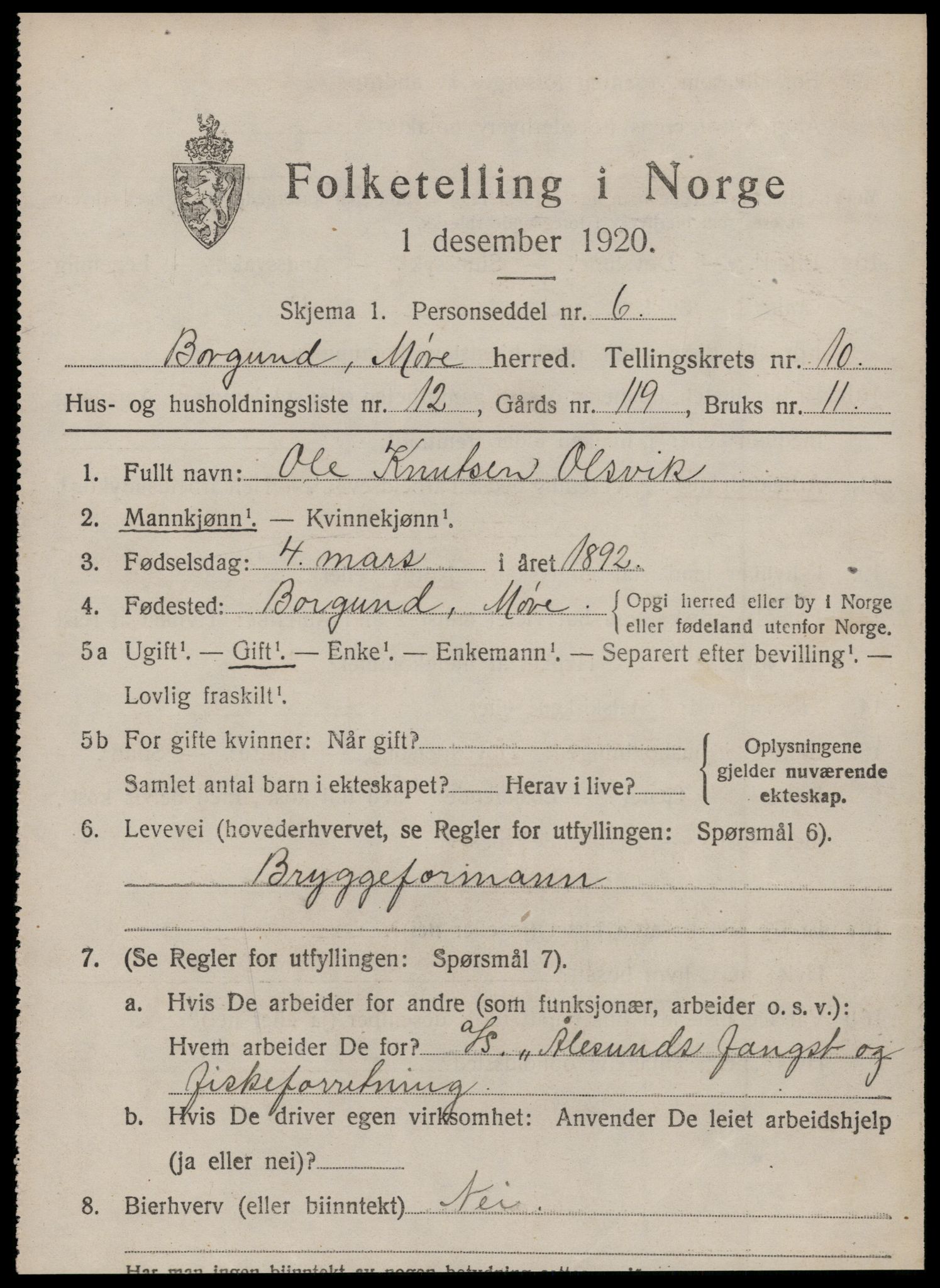 SAT, 1920 census for Borgund, 1920, p. 9324