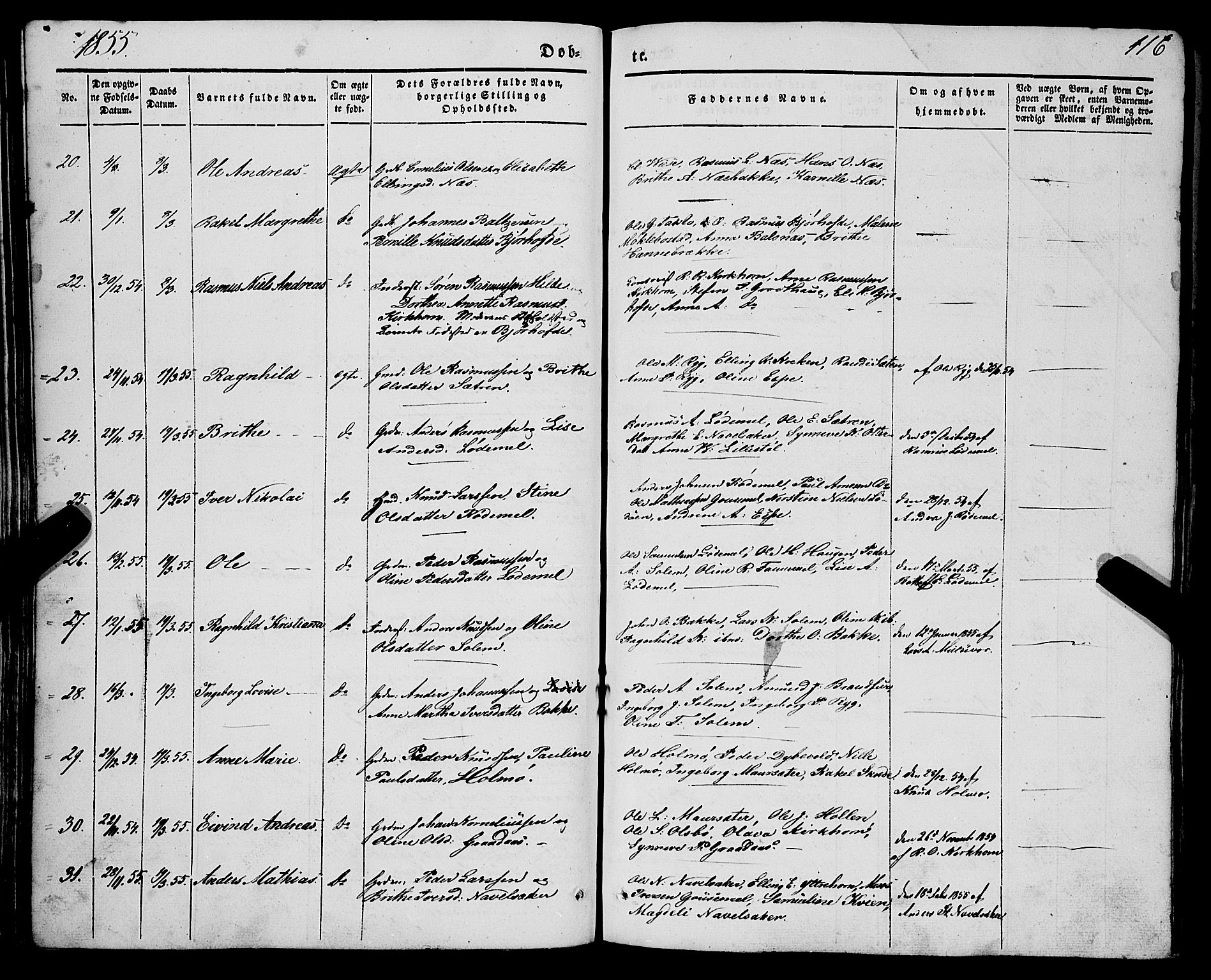 Eid sokneprestembete, AV/SAB-A-82301/H/Haa/Haaa/L0007: Parish register (official) no. A 7, 1844-1858, p. 116