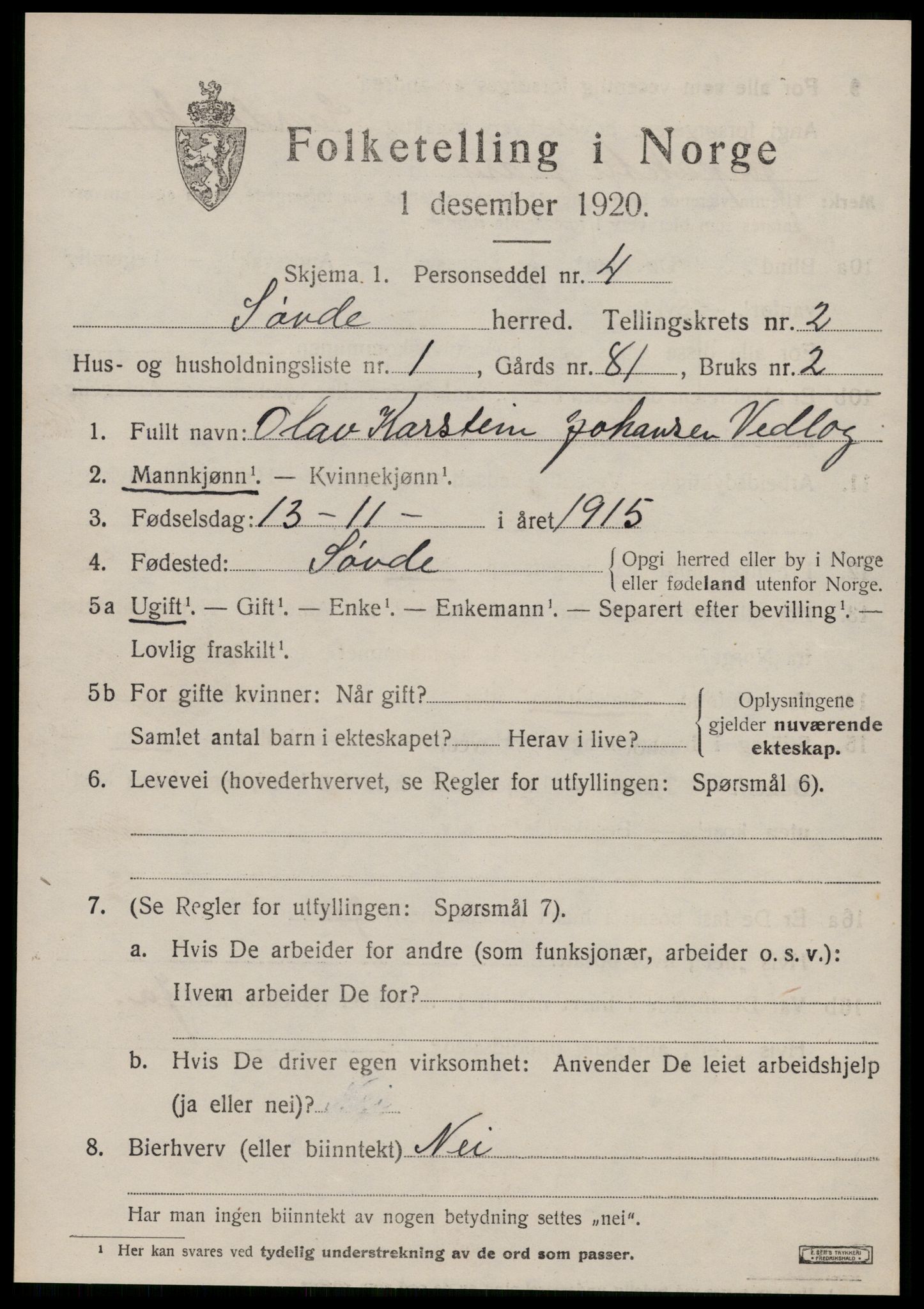 SAT, 1920 census for Syvde, 1920, p. 620