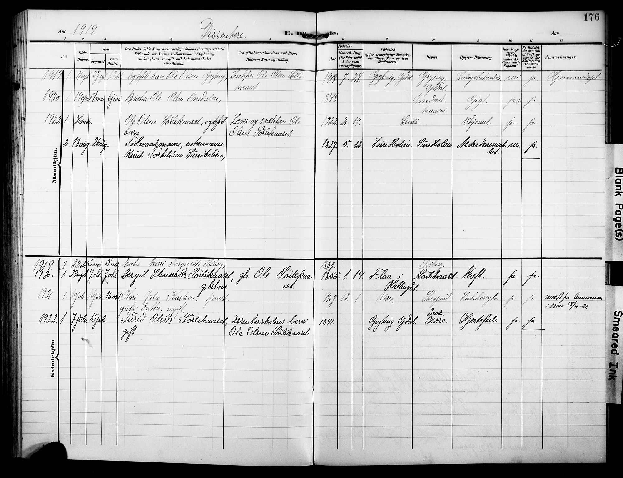 Nore kirkebøker, SAKO/A-238/F/Fb/L0003: Parish register (official) no. II 3, 1906-1926, p. 176