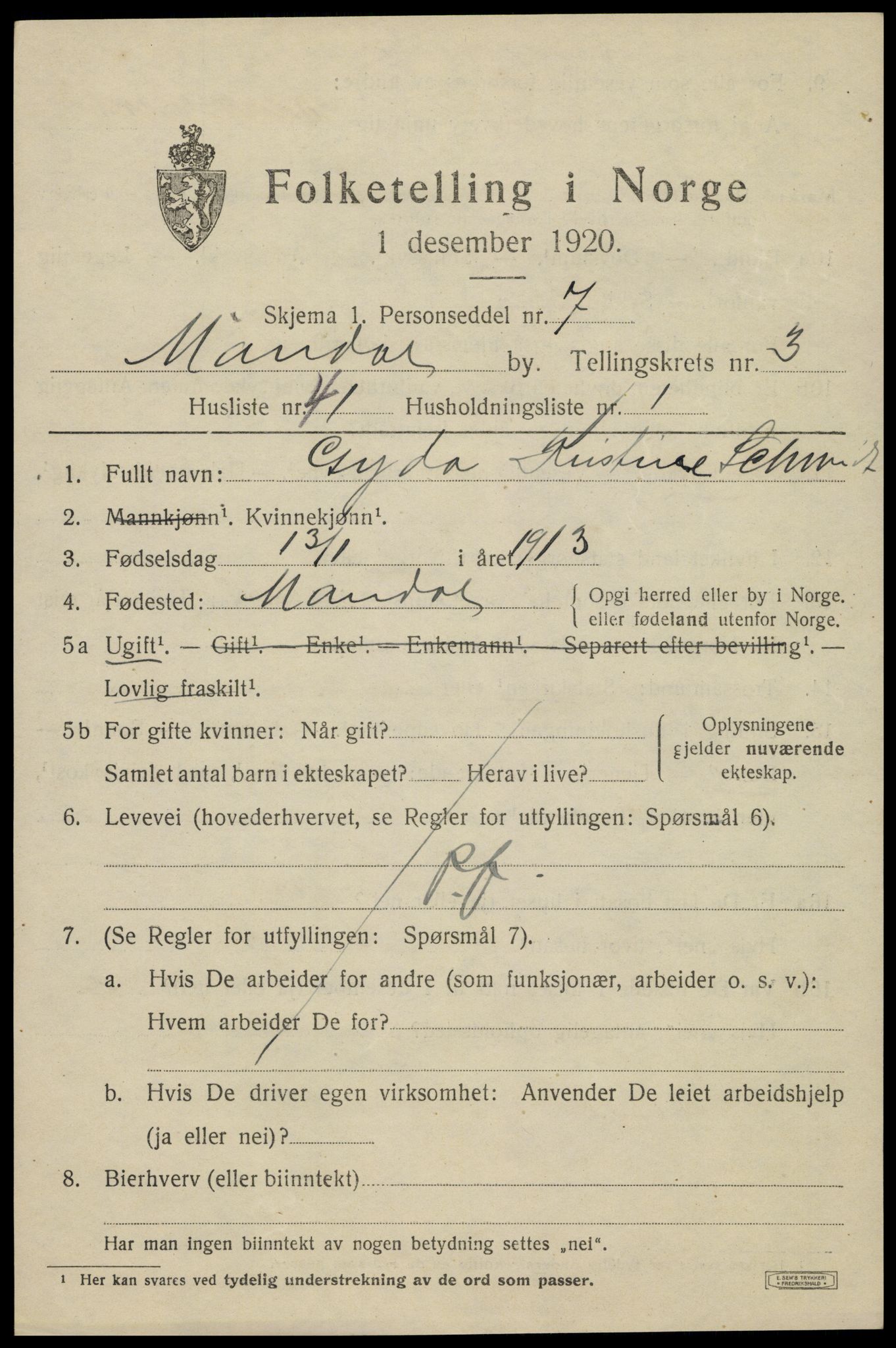 SAK, 1920 census for Mandal, 1920, p. 5881