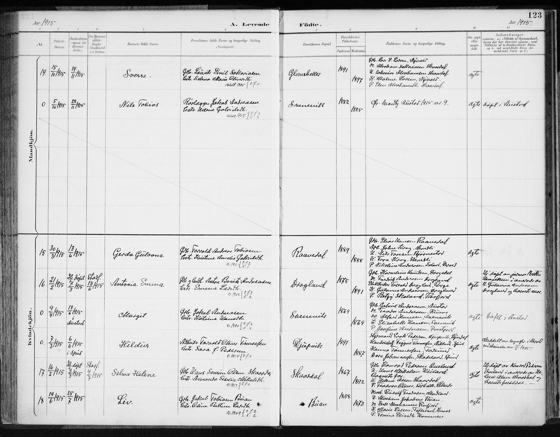 Lyngdal sokneprestkontor, AV/SAK-1111-0029/F/Fa/Fac/L0012: Parish register (official) no. A 12, 1894-1918, p. 123