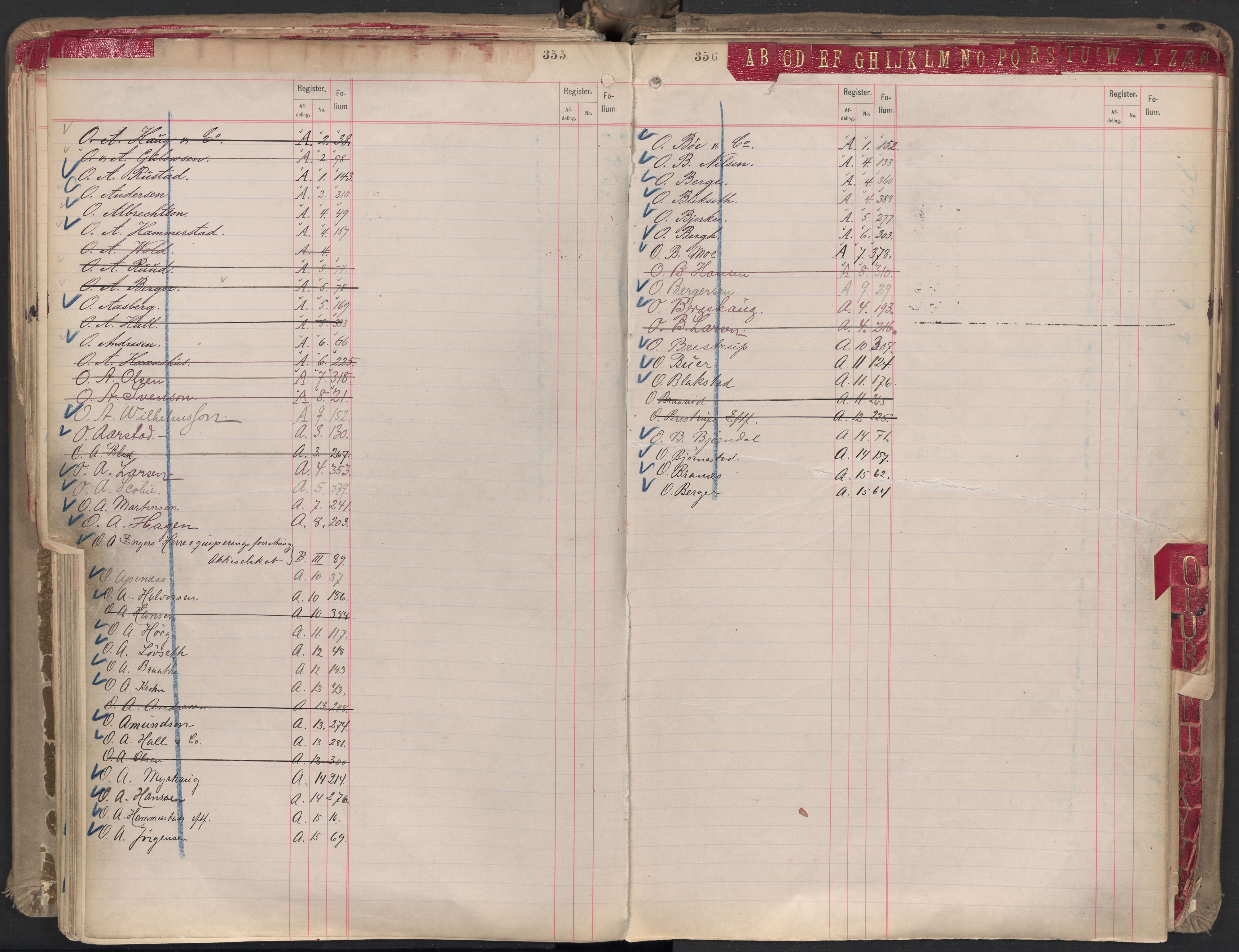 Oslo byfogd avd. II, AV/SAO-A-10942/G/Ga/Gaa/L0001: Firmaregister: A 1-15, B 1-4, C 1, 1890, p. 355-356