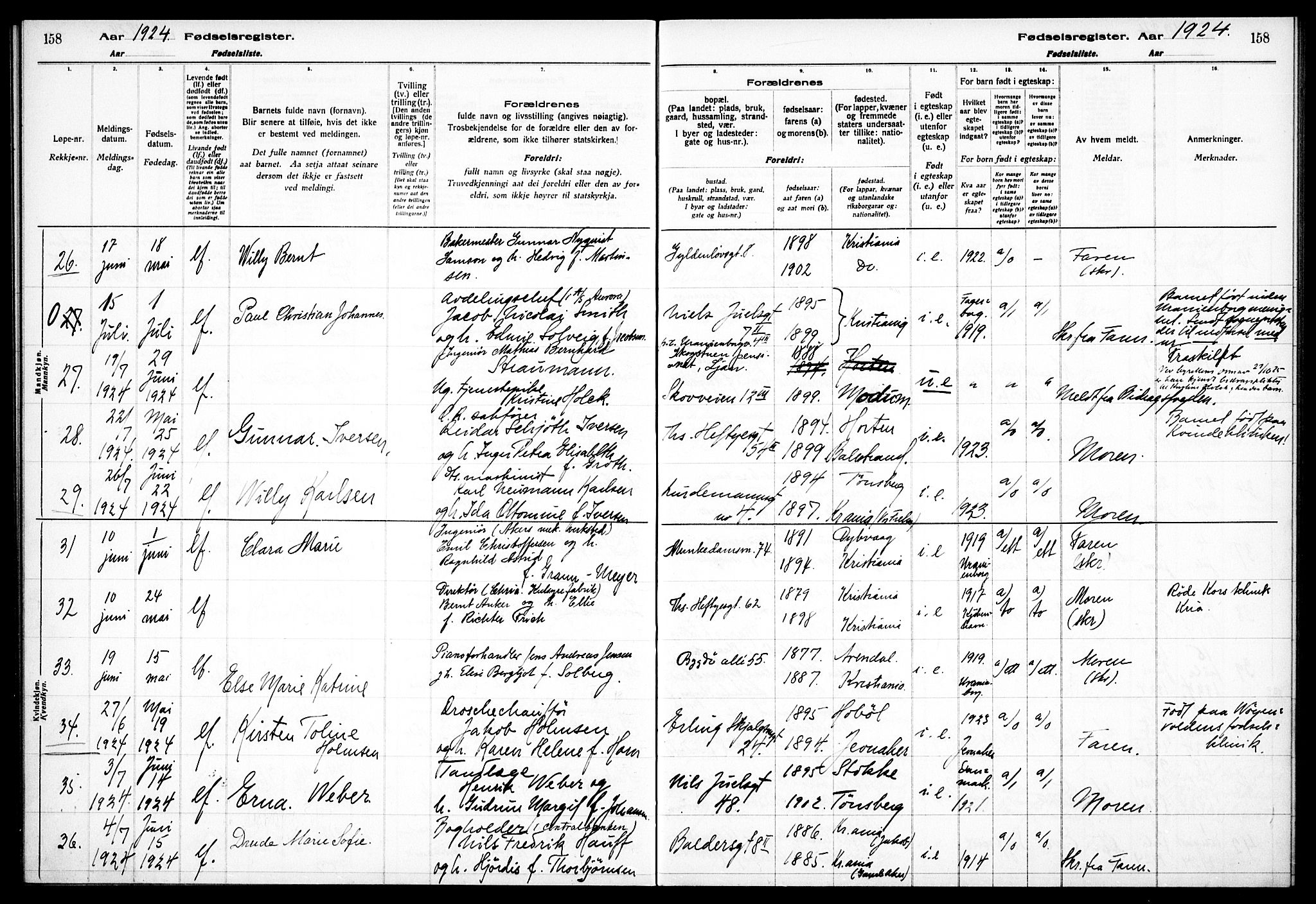 Frogner prestekontor Kirkebøker, AV/SAO-A-10886/J/Ja/L0001: Birth register no. 1, 1916-1927, p. 158