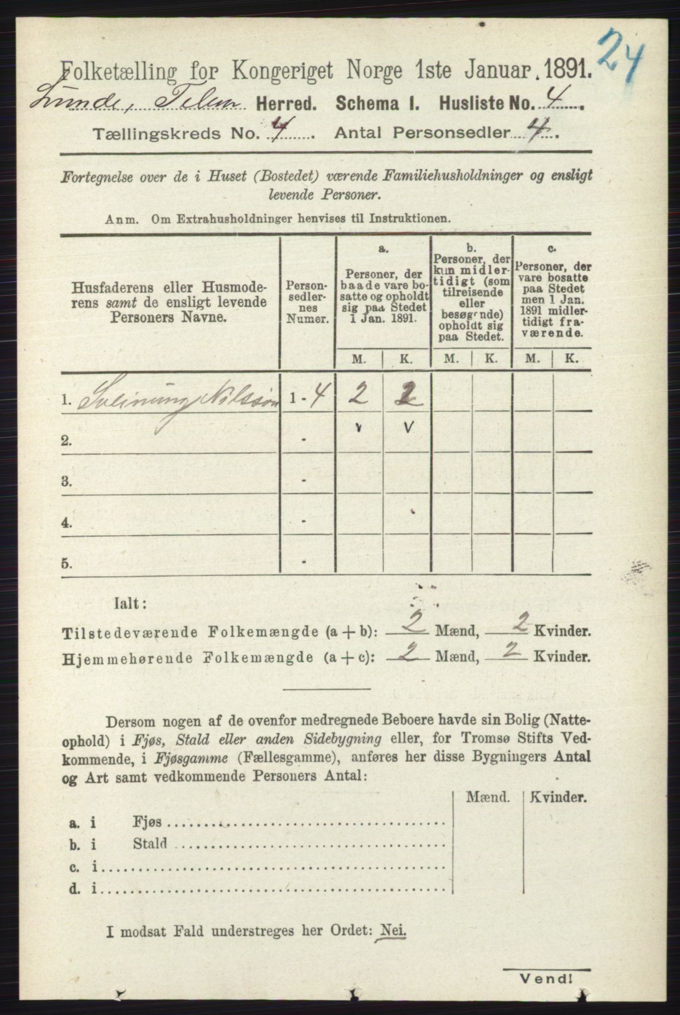 RA, 1891 census for 0820 Lunde, 1891, p. 1108