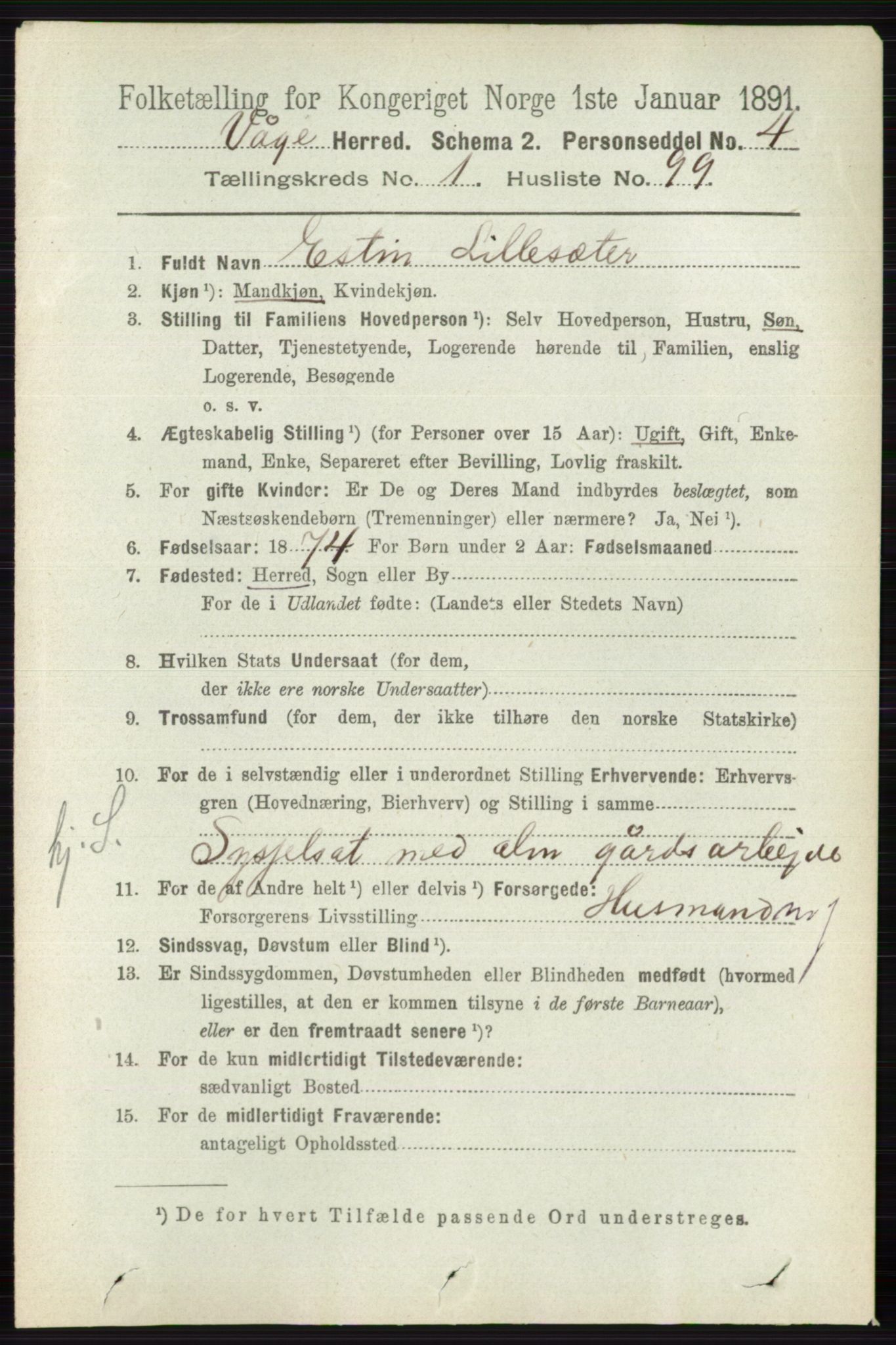 RA, 1891 census for 0515 Vågå, 1891, p. 764