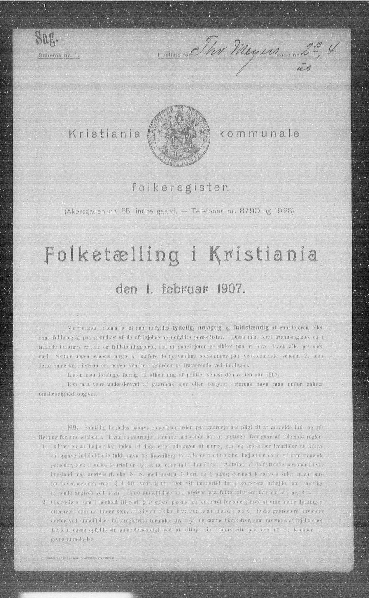 OBA, Municipal Census 1907 for Kristiania, 1907, p. 55692