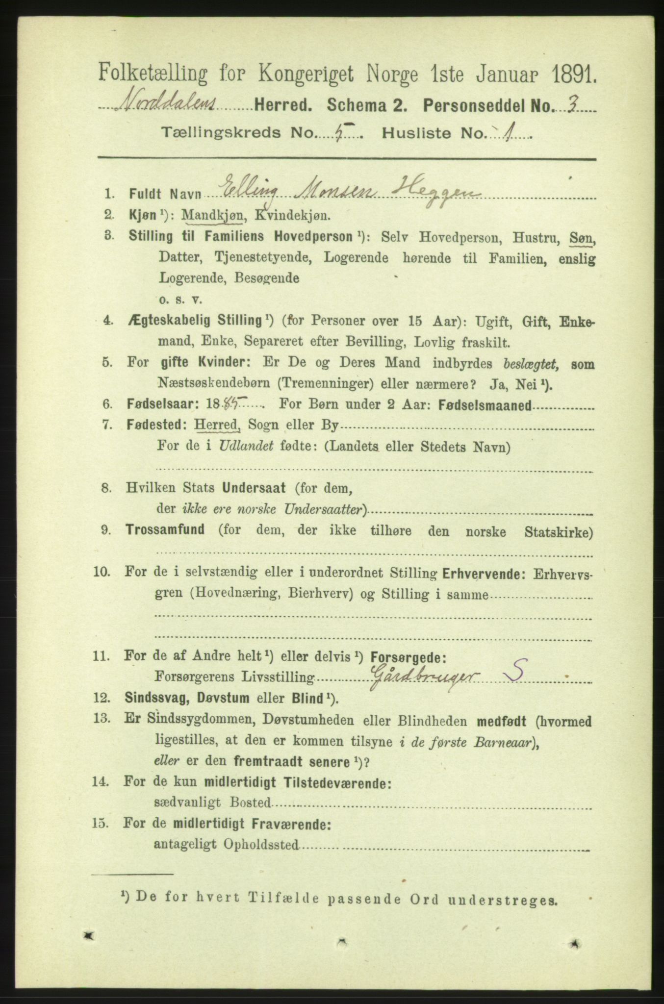 RA, 1891 census for 1524 Norddal, 1891, p. 997