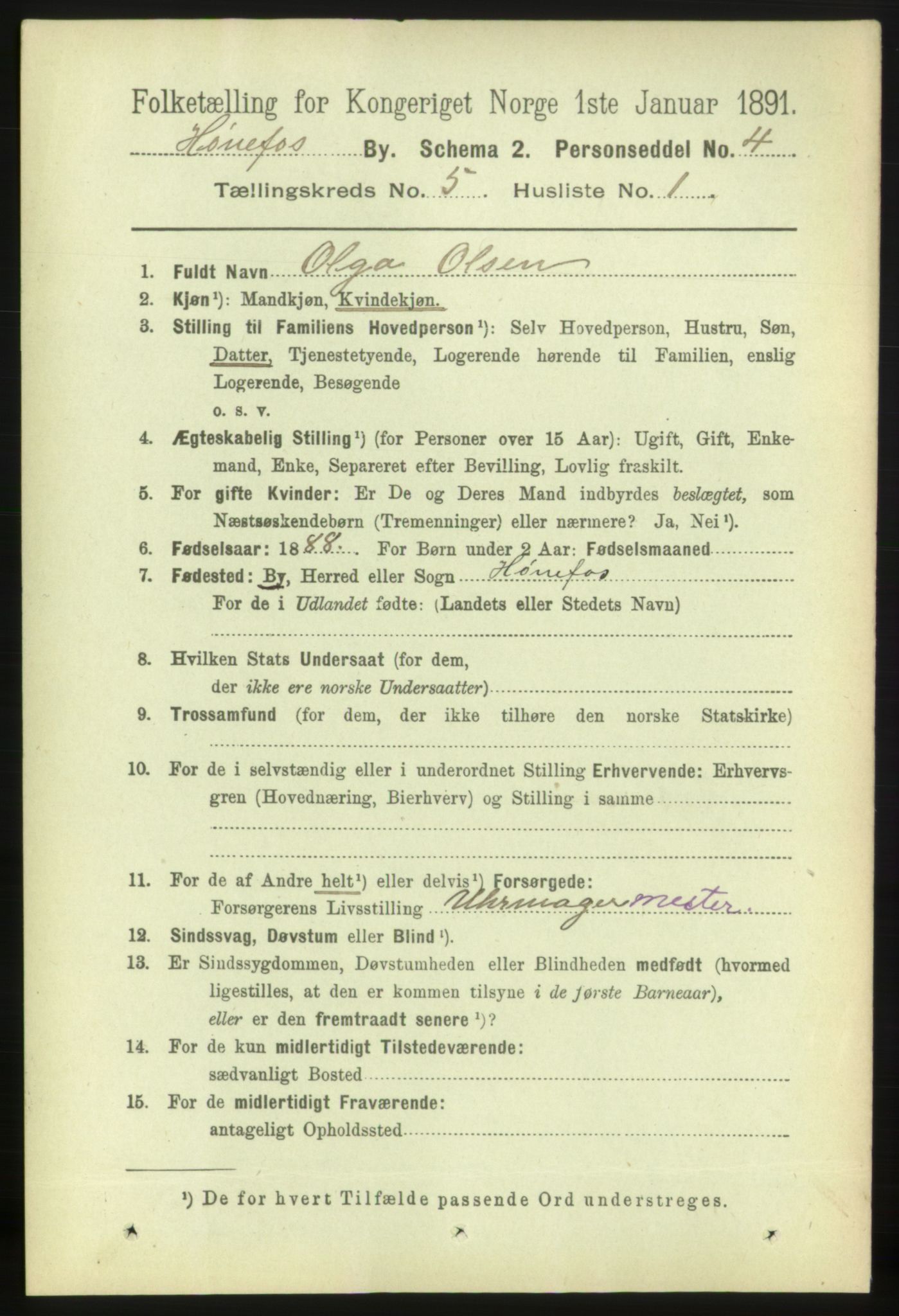 RA, 1891 census for 0601 Hønefoss, 1891, p. 918