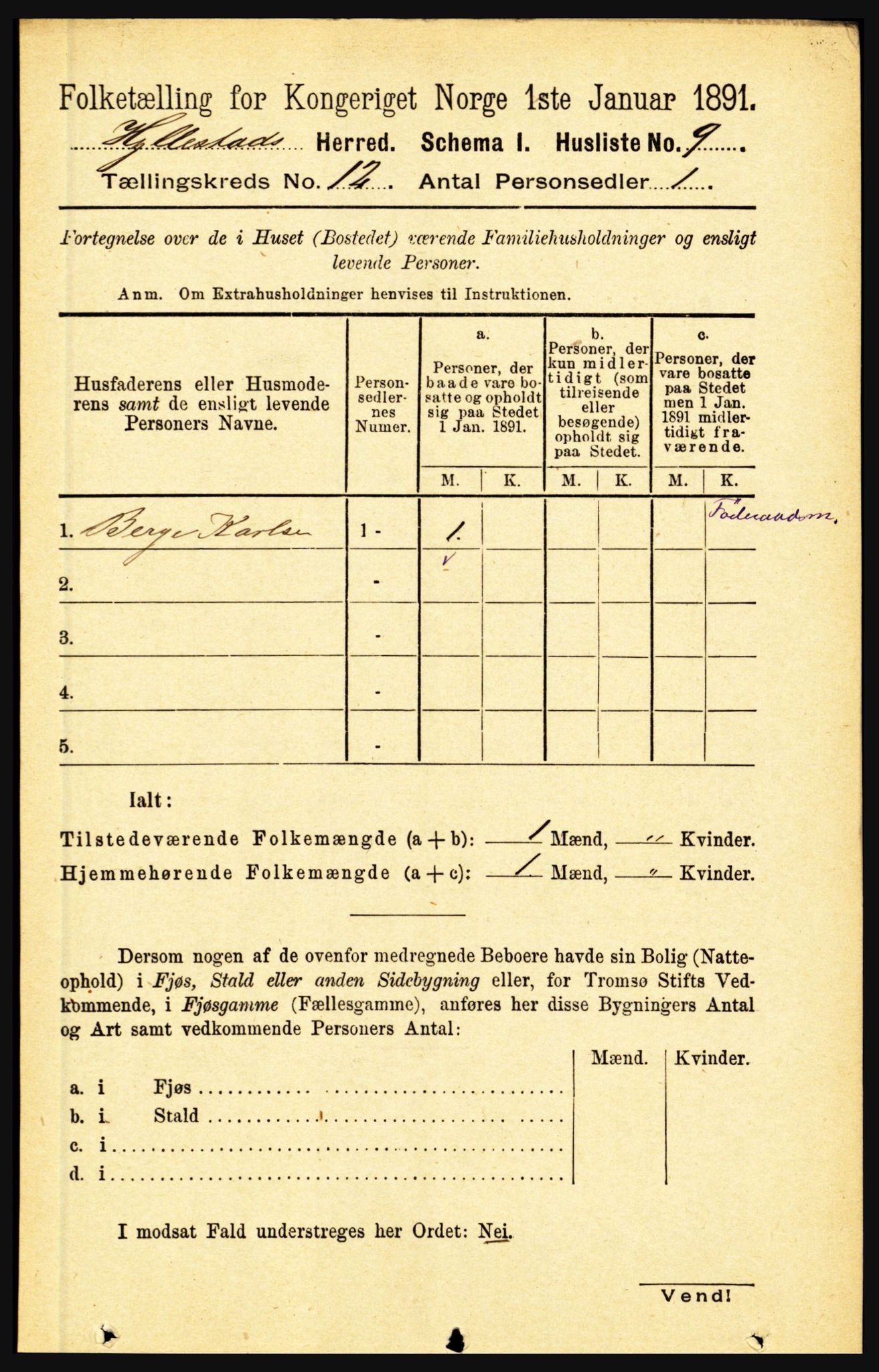 RA, 1891 census for 1413 Hyllestad, 1891, p. 2236