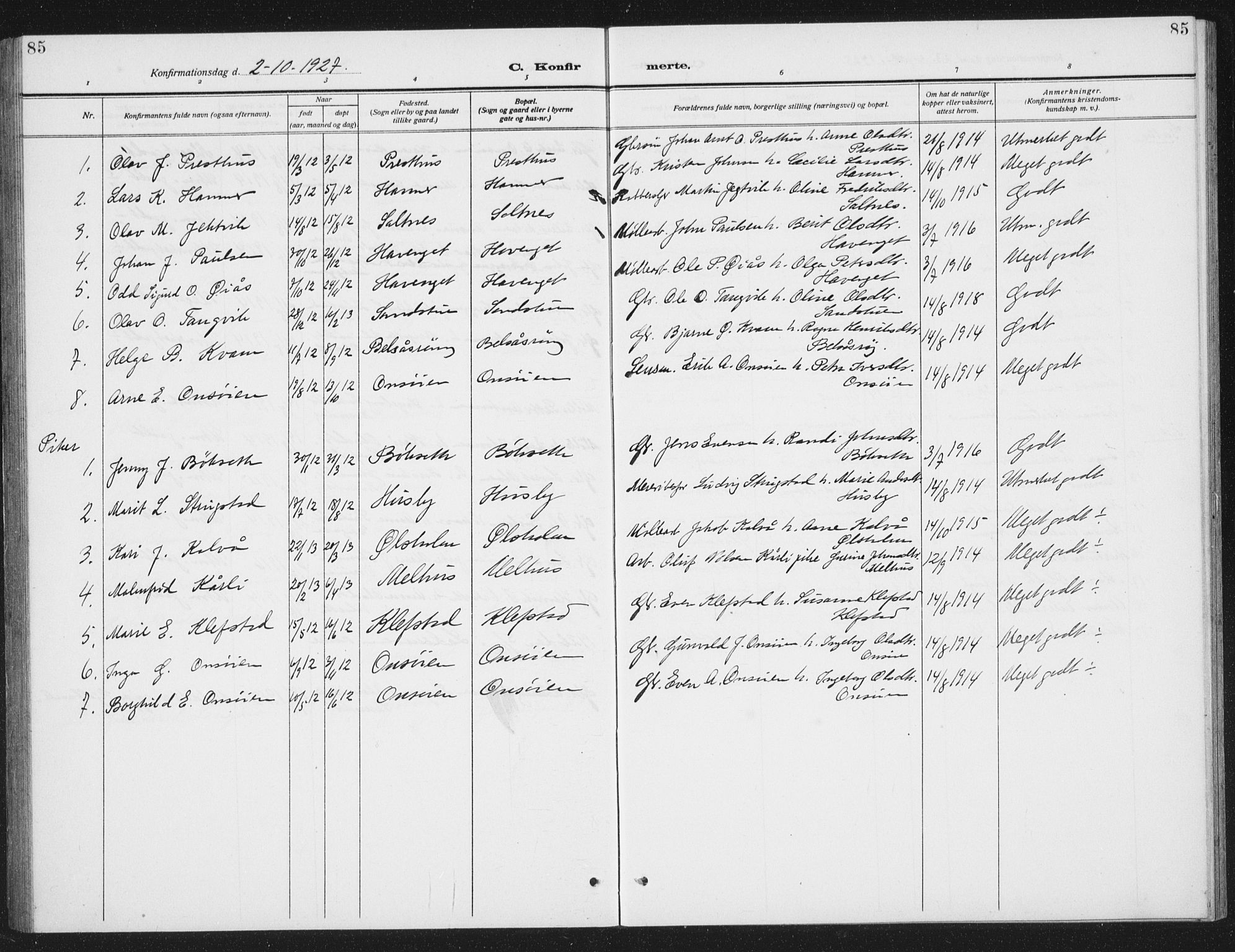 Ministerialprotokoller, klokkerbøker og fødselsregistre - Sør-Trøndelag, SAT/A-1456/666/L0791: Parish register (copy) no. 666C04, 1909-1939, p. 85
