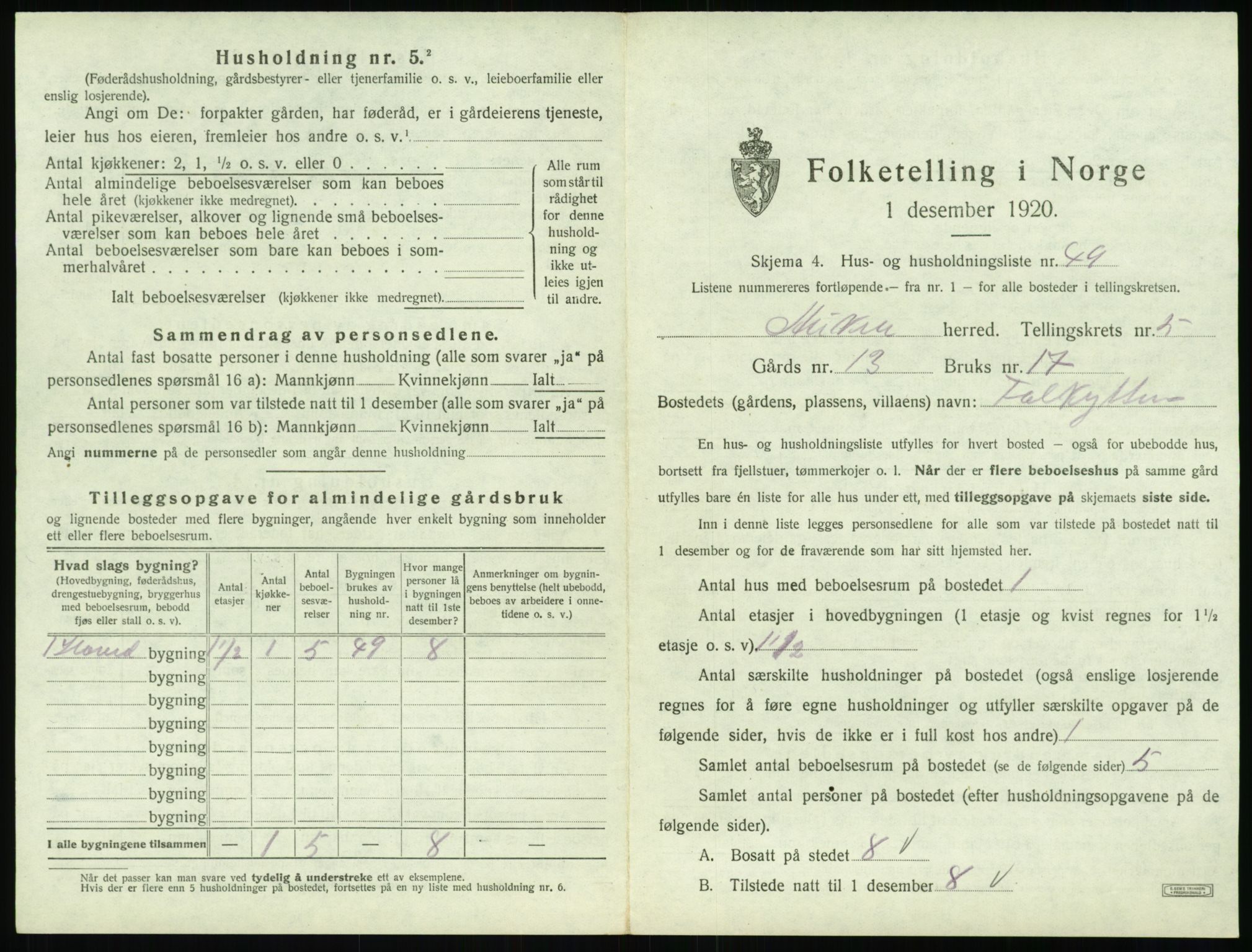 SAT, 1920 census for Aukra, 1920, p. 511