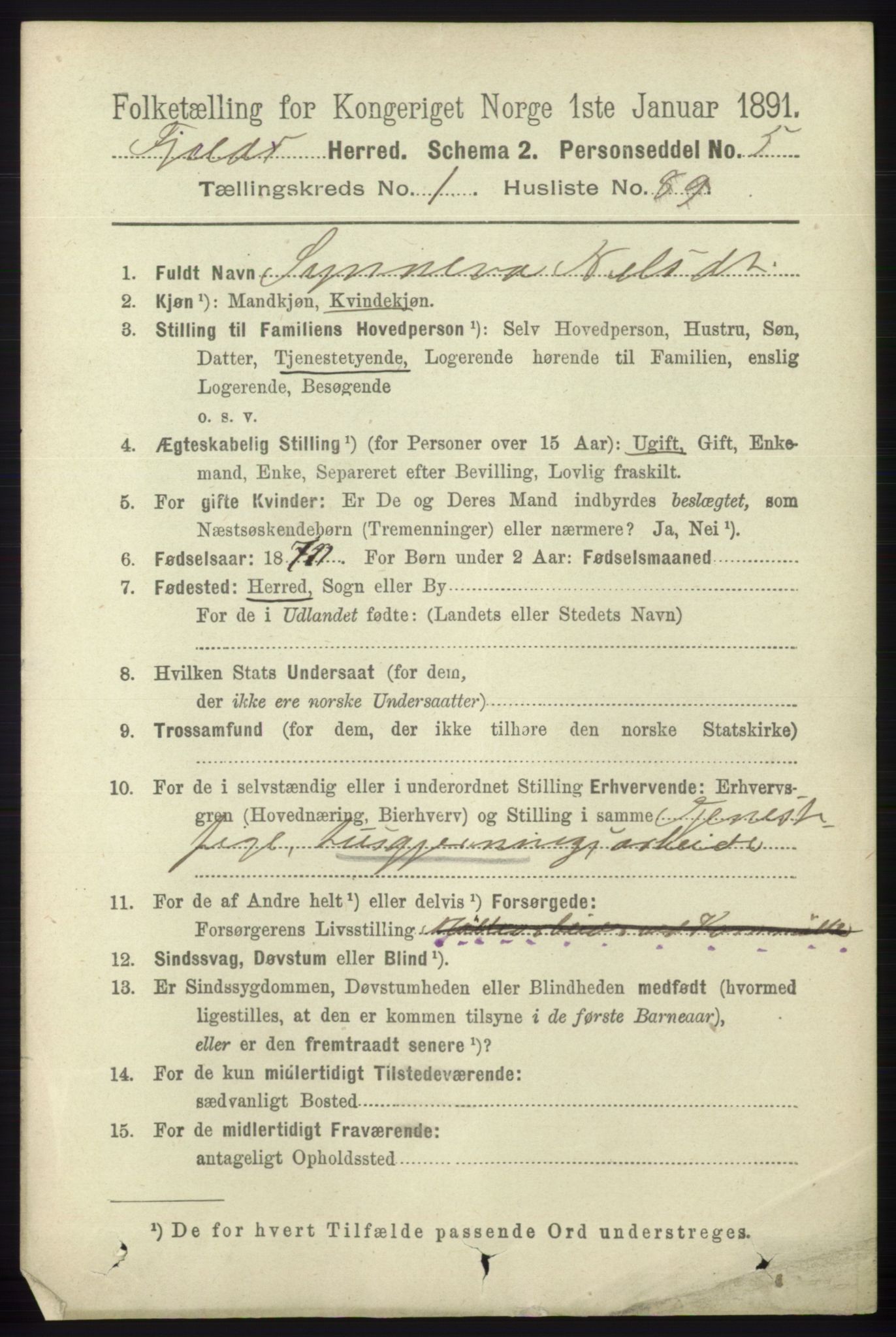 RA, 1891 census for 1246 Fjell, 1891, p. 616