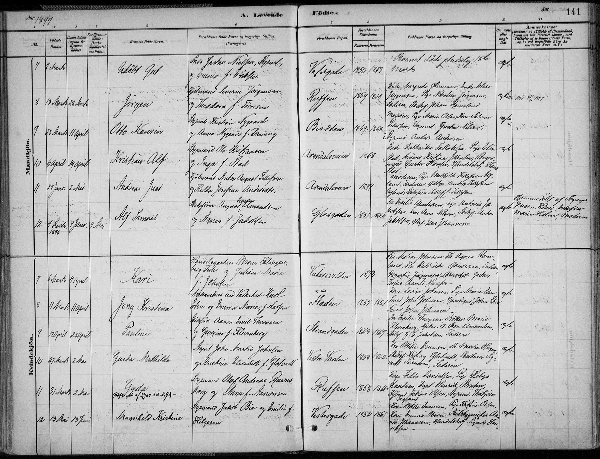 Grimstad sokneprestkontor, SAK/1111-0017/F/Fa/L0003: Parish register (official) no. A 2, 1882-1912, p. 141