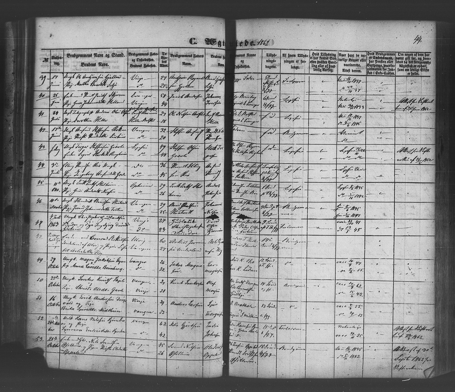 Voss sokneprestembete, AV/SAB-A-79001/H/Haa: Parish register (official) no. A 19, 1851-1886, p. 44