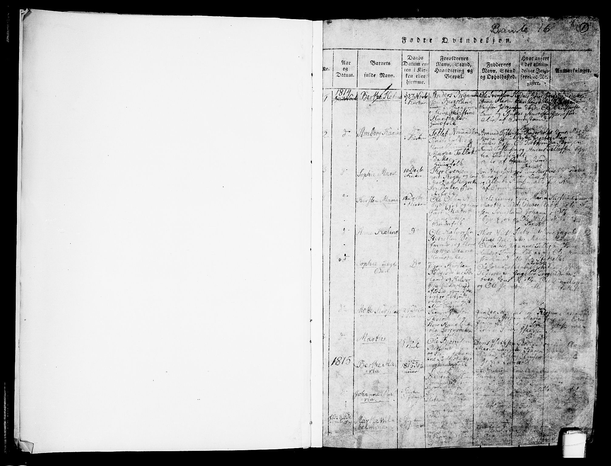 Bamble kirkebøker, SAKO/A-253/F/Fa/L0003: Parish register (official) no. I 3 /1, 1814-1834, p. 1
