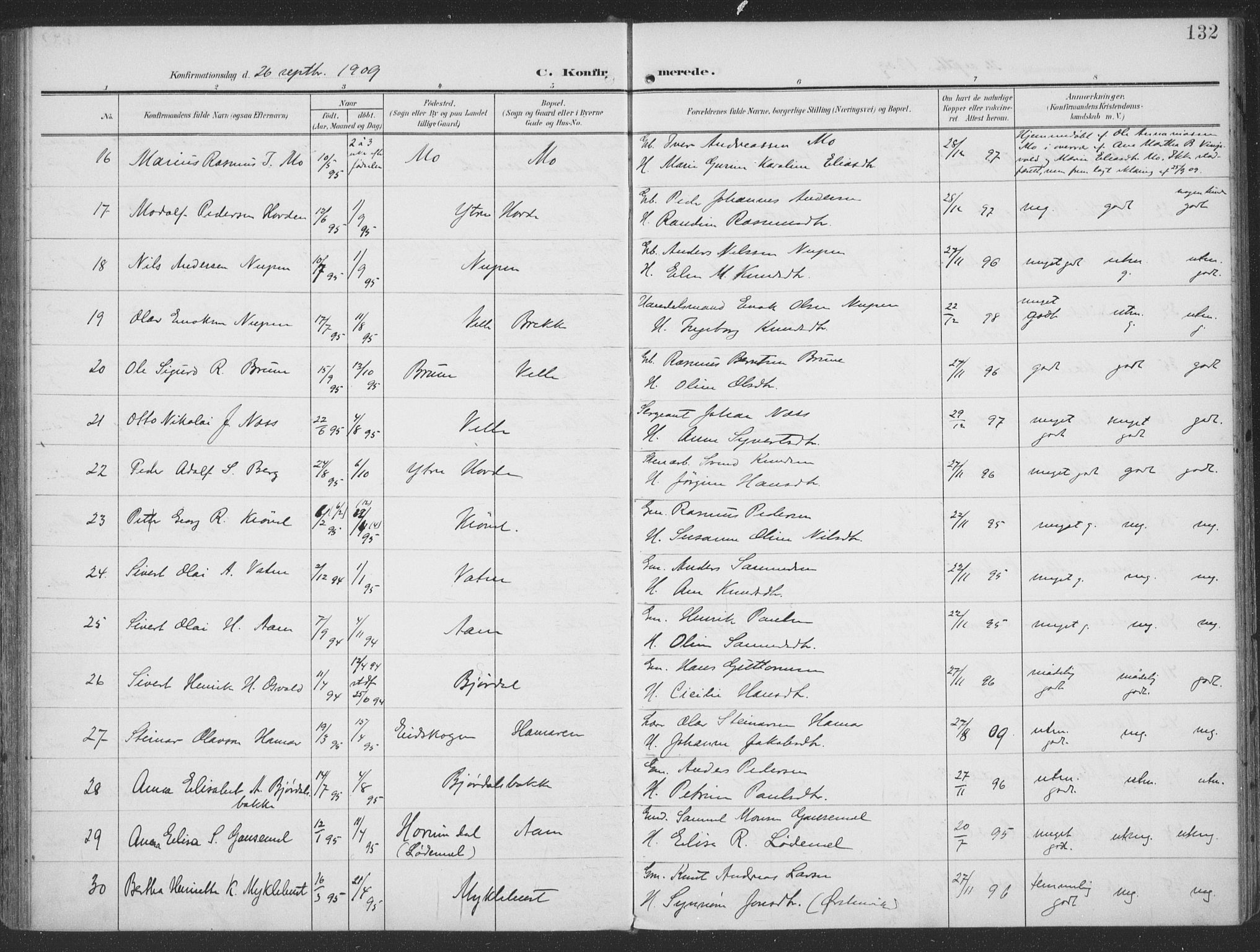 Ministerialprotokoller, klokkerbøker og fødselsregistre - Møre og Romsdal, SAT/A-1454/513/L0178: Parish register (official) no. 513A05, 1906-1919, p. 132