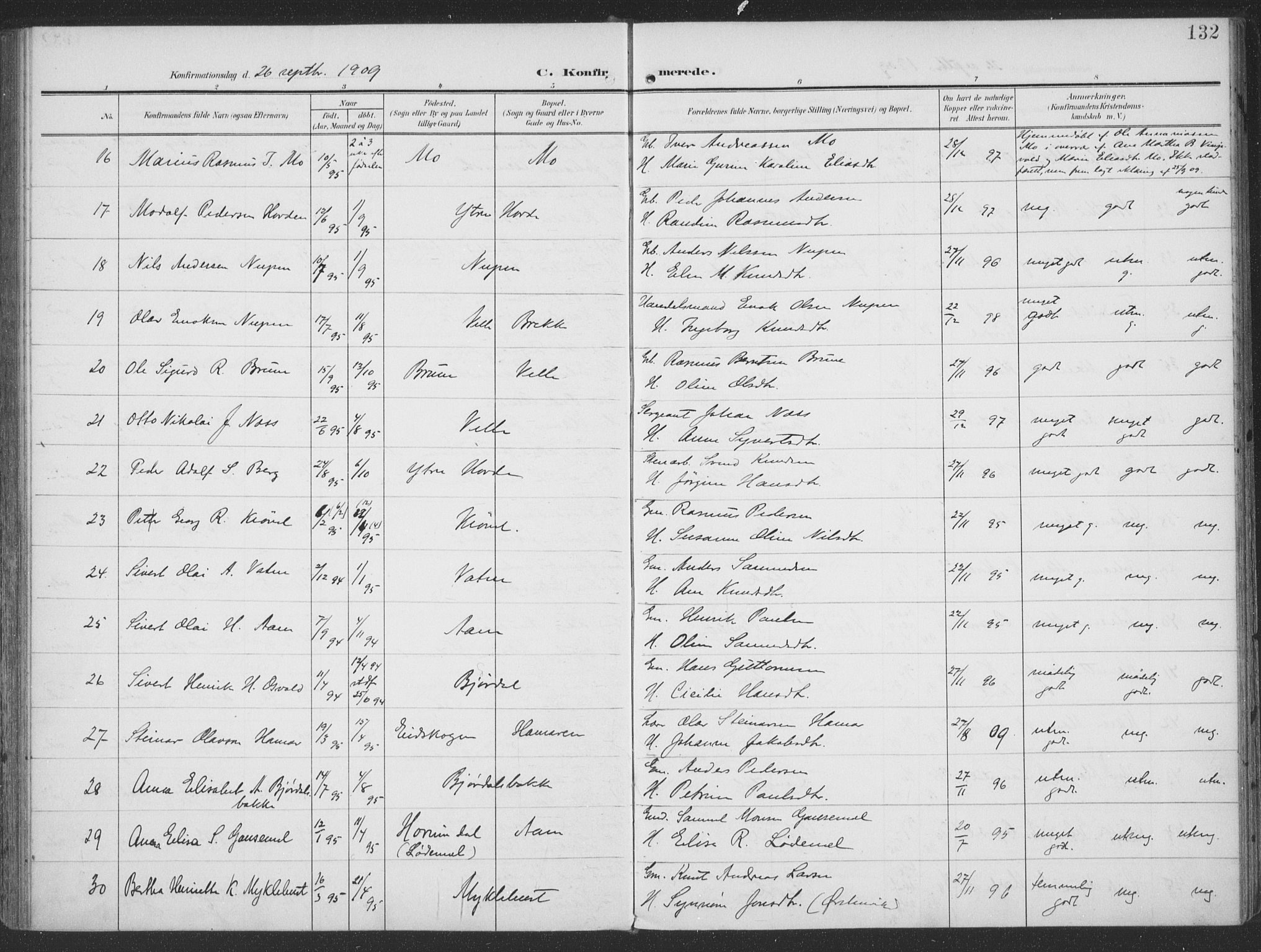 Ministerialprotokoller, klokkerbøker og fødselsregistre - Møre og Romsdal, AV/SAT-A-1454/513/L0178: Parish register (official) no. 513A05, 1906-1919, p. 132