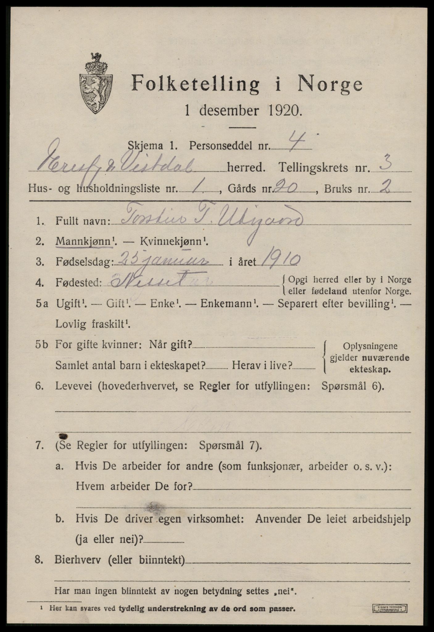 SAT, 1920 census for Eresfjord og Vistdal, 1920, p. 1659