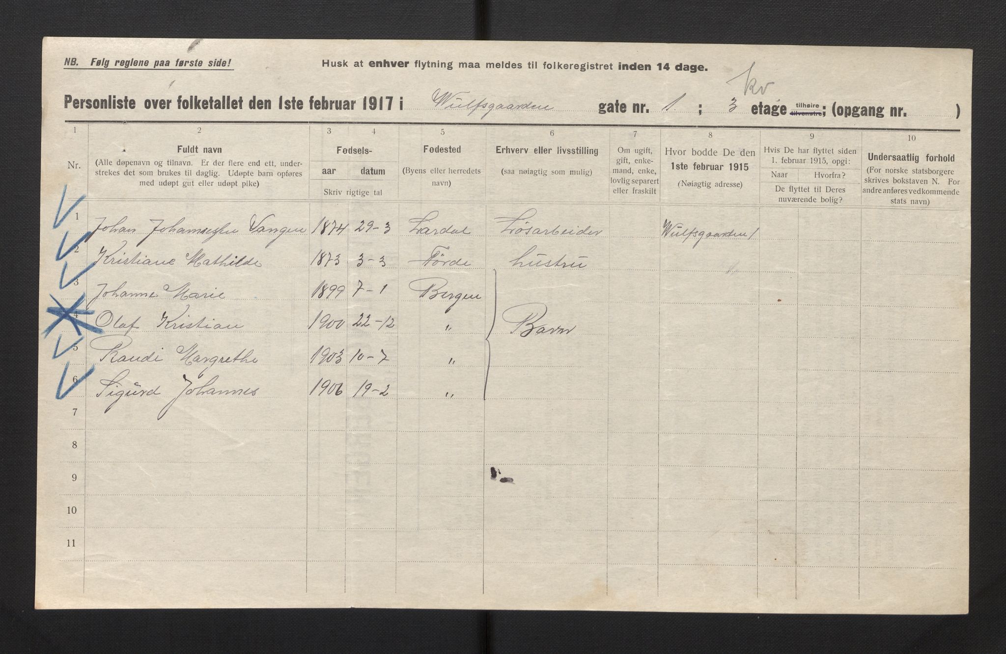 SAB, Municipal Census 1917 for Bergen, 1917, p. 45563