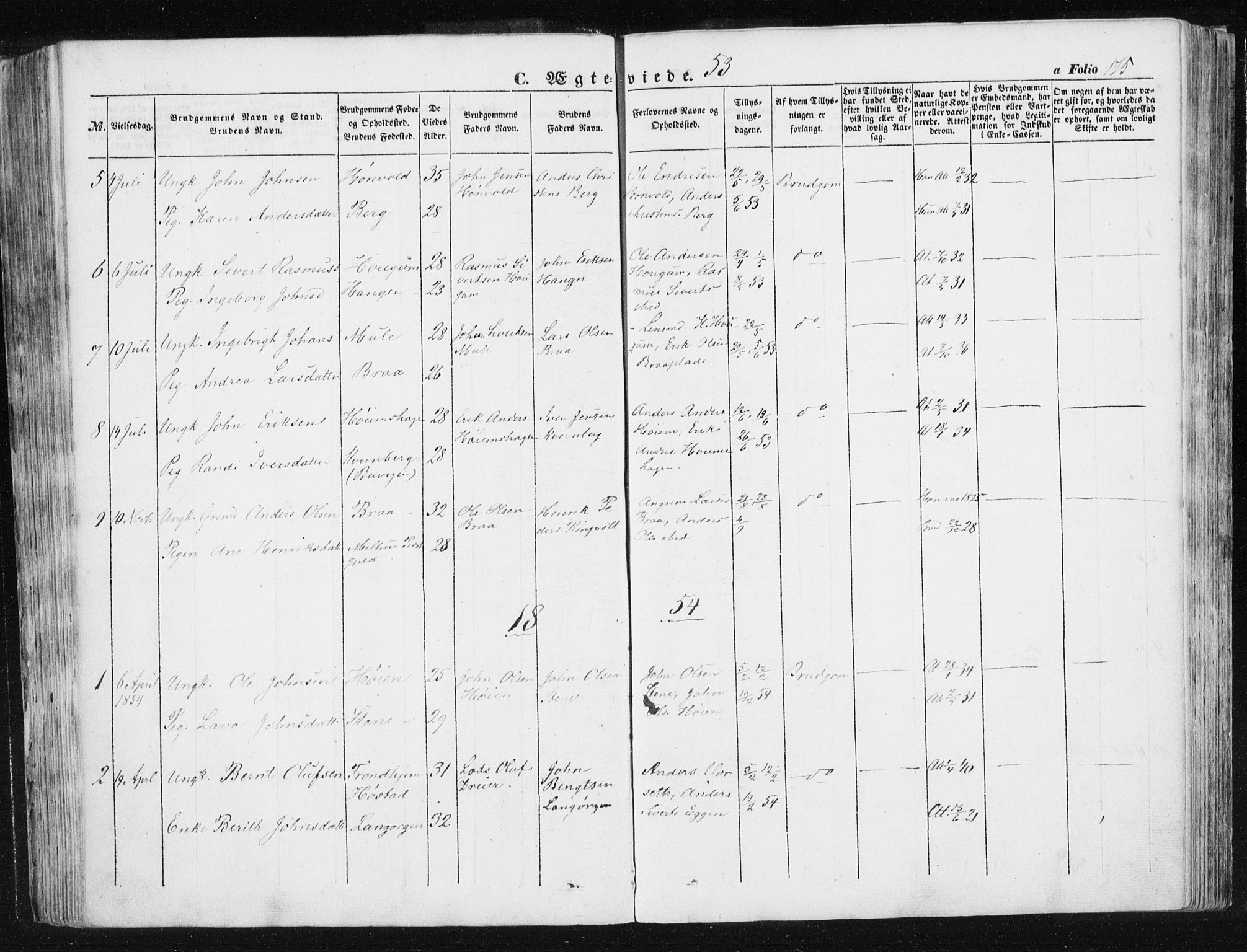 Ministerialprotokoller, klokkerbøker og fødselsregistre - Sør-Trøndelag, SAT/A-1456/612/L0376: Parish register (official) no. 612A08, 1846-1859, p. 175