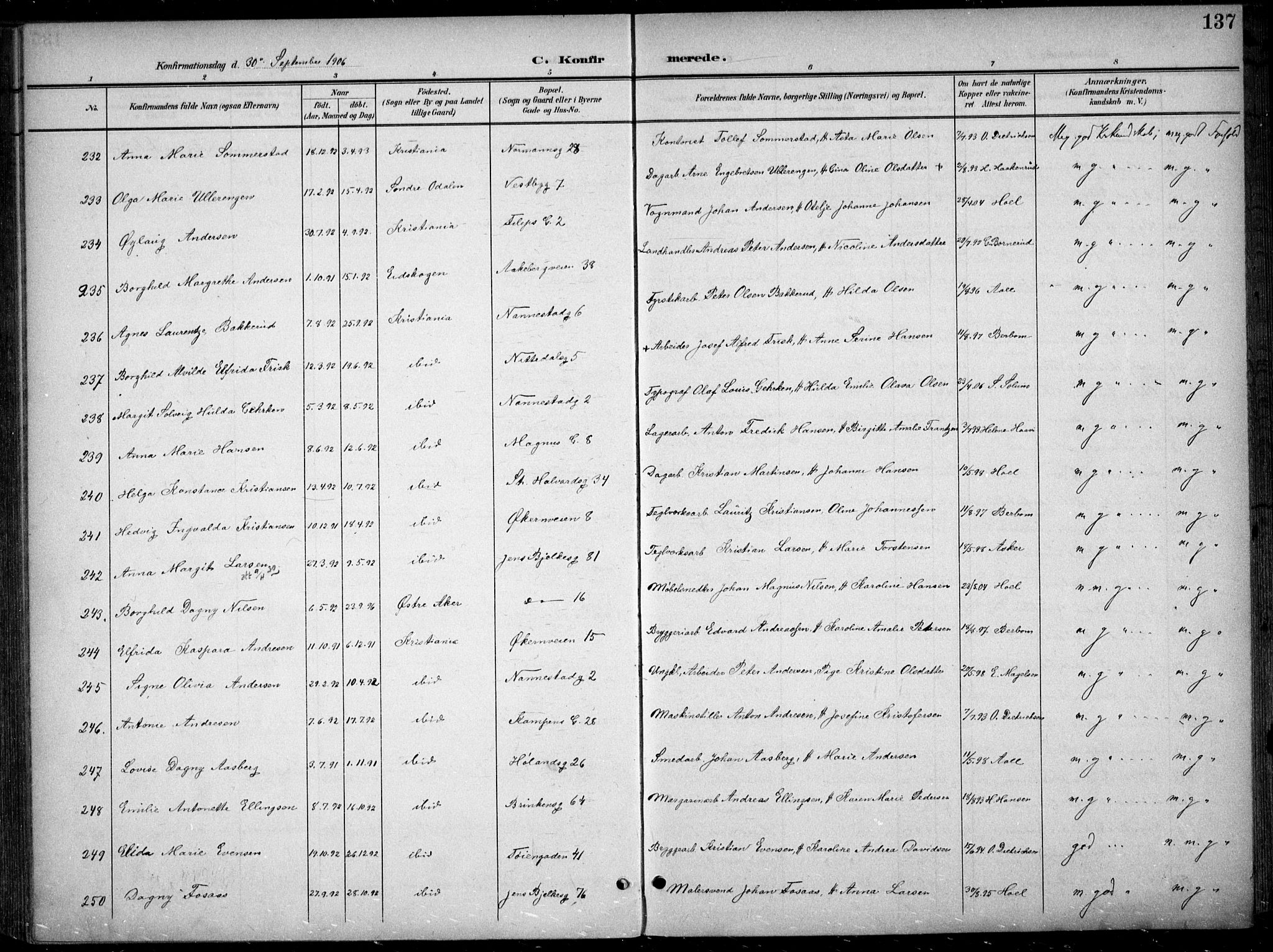 Kampen prestekontor Kirkebøker, AV/SAO-A-10853/F/Fa/L0009: Parish register (official) no. I 9, 1899-1911, p. 137