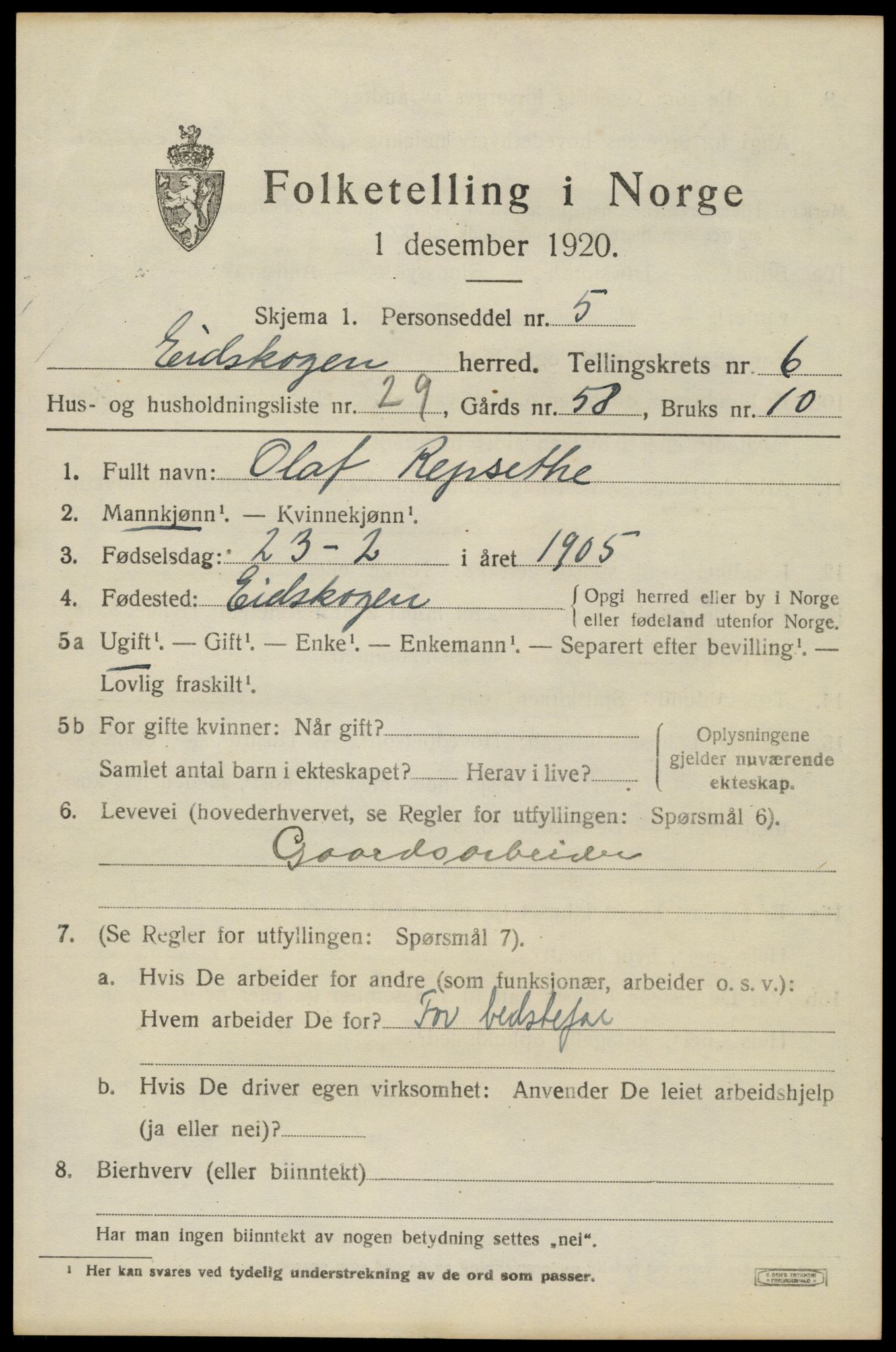 SAH, 1920 census for Eidskog, 1920, p. 6717