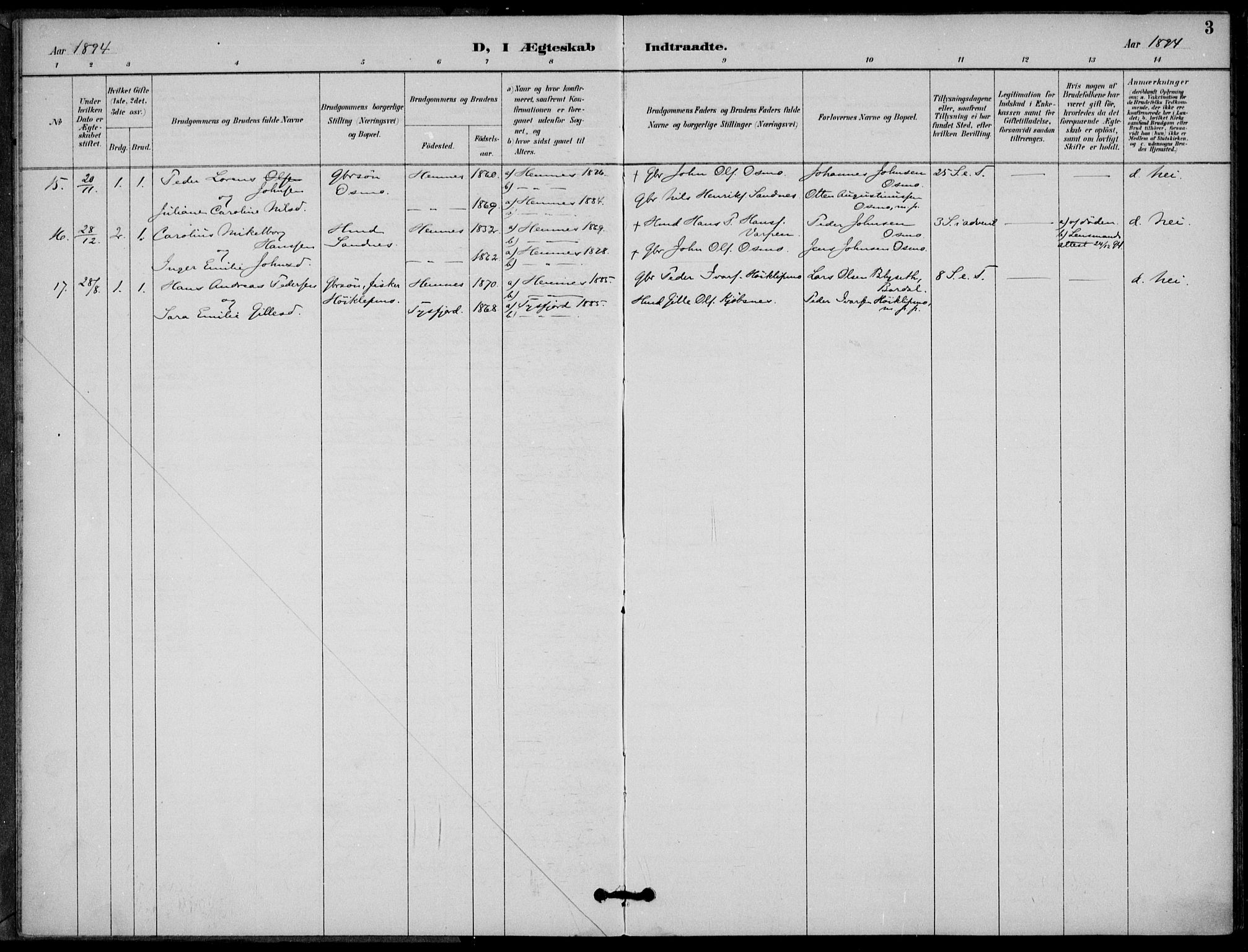 Ministerialprotokoller, klokkerbøker og fødselsregistre - Nordland, AV/SAT-A-1459/825/L0363: Parish register (official) no. 825A17, 1890-1909, p. 3