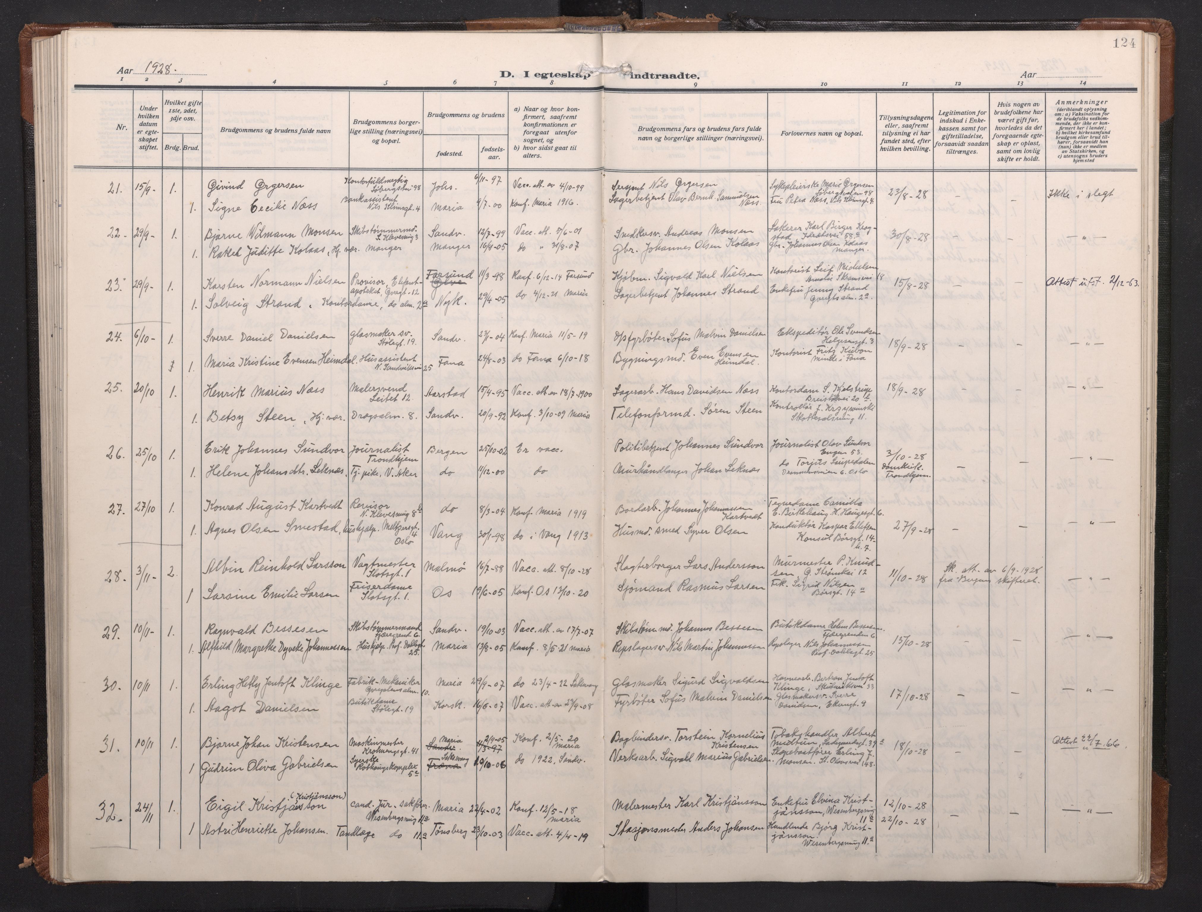 Mariakirken Sokneprestembete, SAB/A-76901/H/Haa/L0016: Parish register (official) no. C 4, 1927-1938, p. 123b-124a