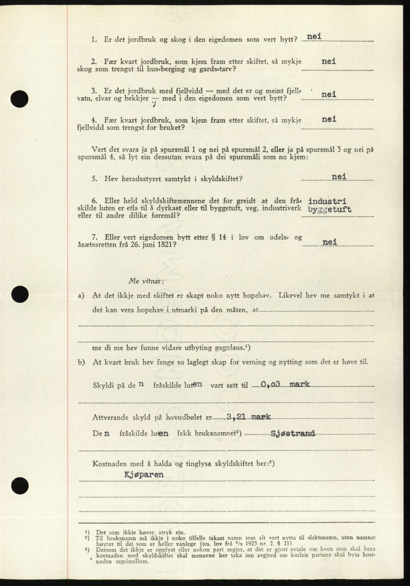 Søre Sunnmøre sorenskriveri, AV/SAT-A-4122/1/2/2C/L0081: Mortgage book no. 7A, 1947-1948, Diary no: : 1212/1947