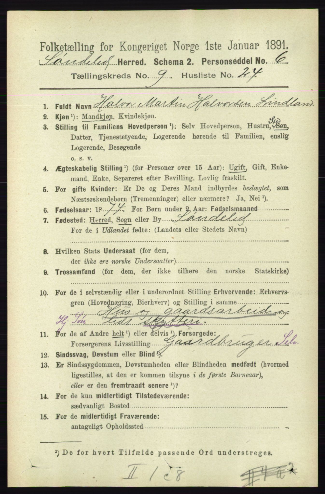 RA, 1891 census for 0913 Søndeled, 1891, p. 3028