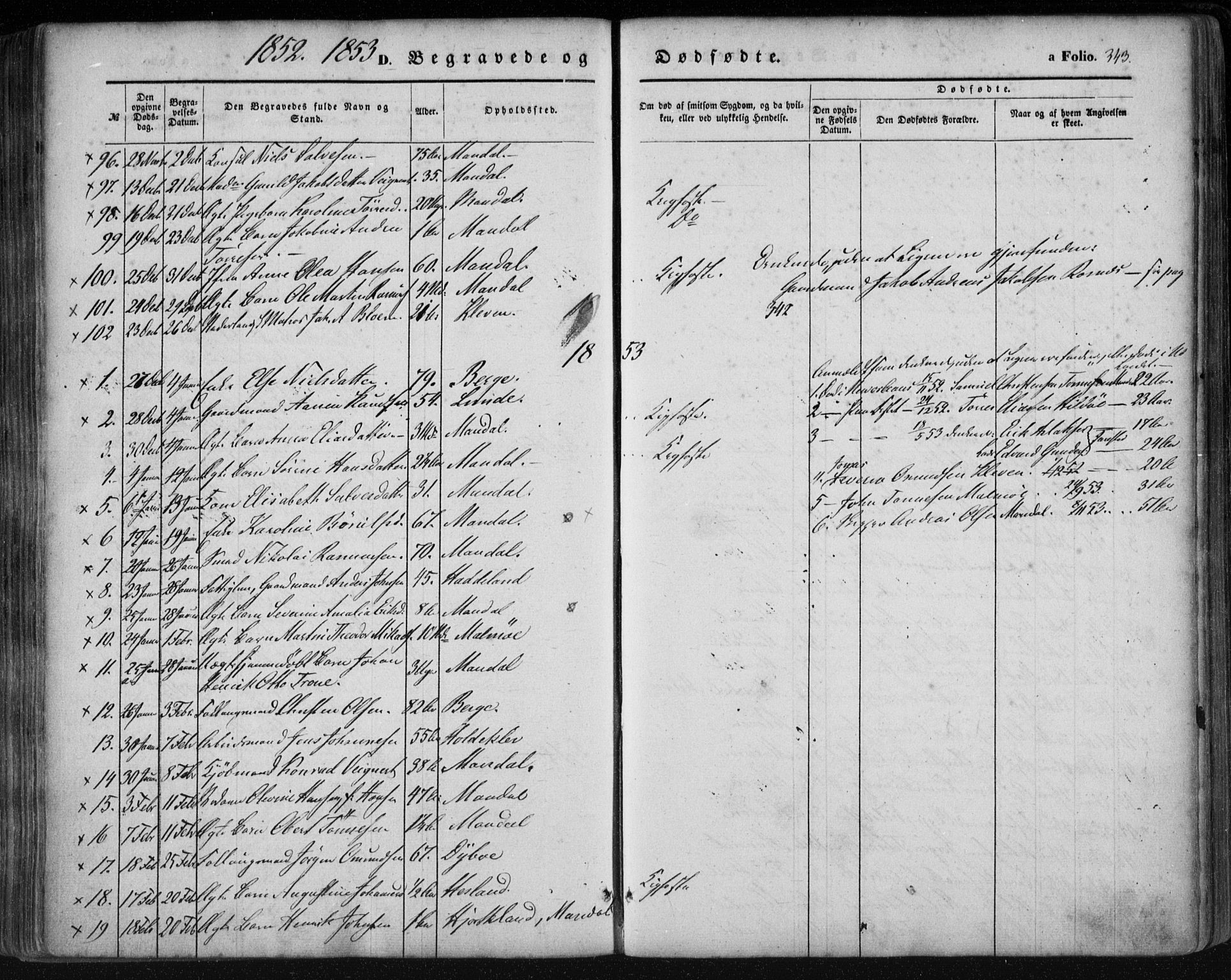Mandal sokneprestkontor, SAK/1111-0030/F/Fa/Faa/L0013: Parish register (official) no. A 13, 1847-1859, p. 343