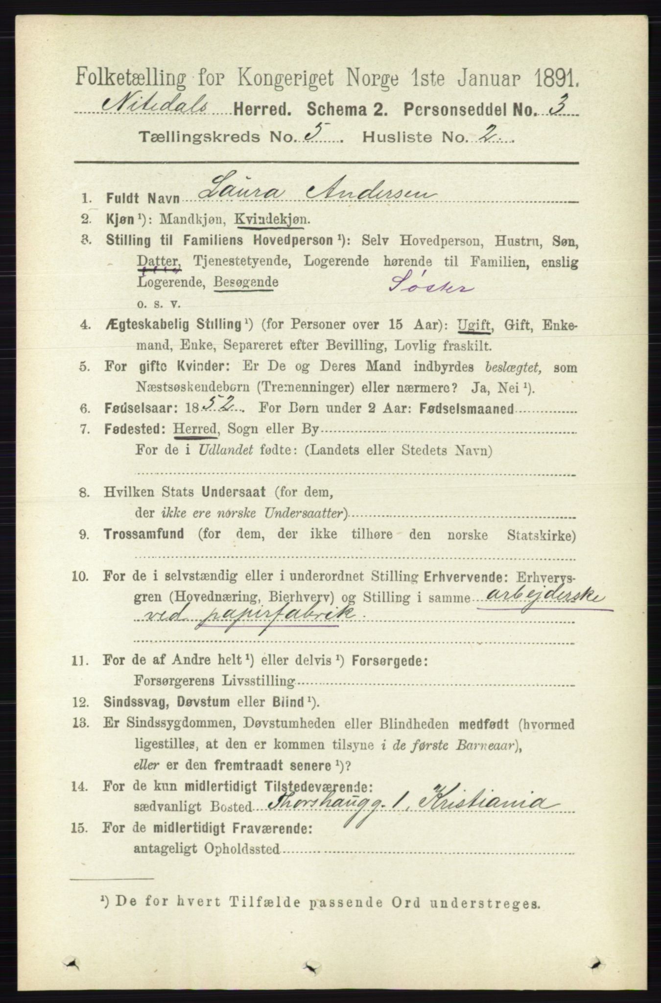RA, 1891 census for 0233 Nittedal, 1891, p. 2192