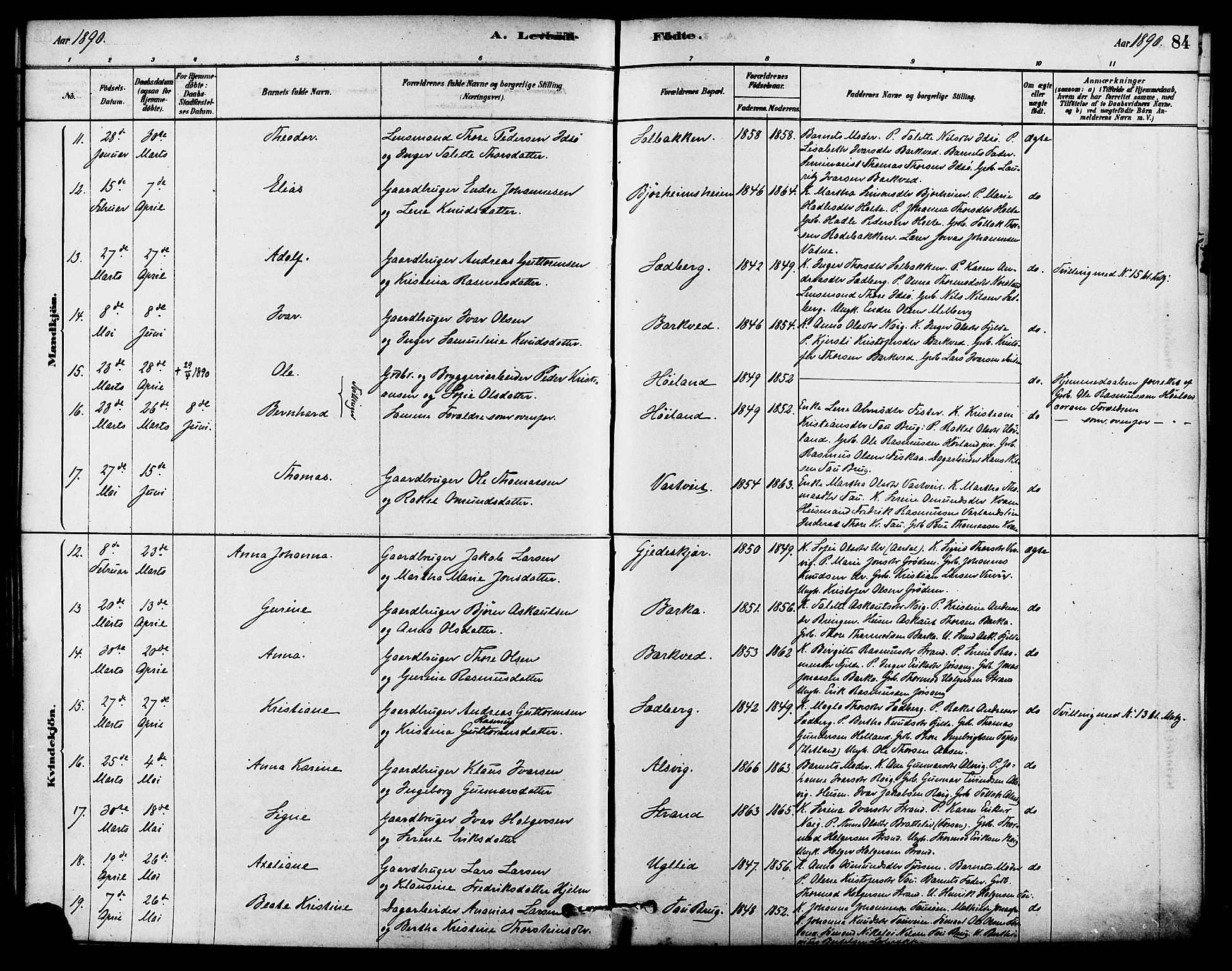 Strand sokneprestkontor, AV/SAST-A-101828/H/Ha/Haa/L0009: Parish register (official) no. A 9, 1877-1908, p. 84