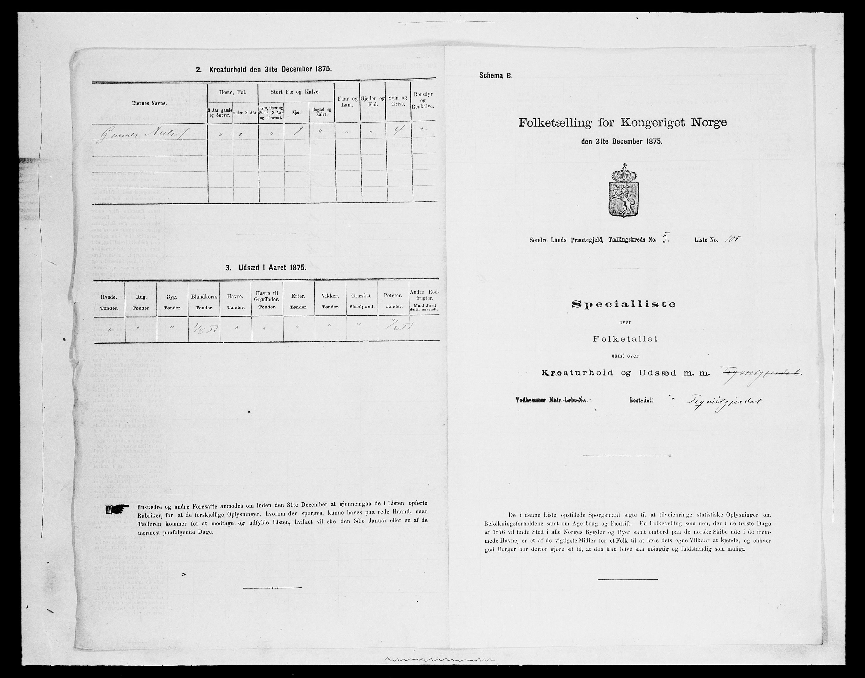 SAH, 1875 census for 0536P Søndre Land, 1875, p. 860