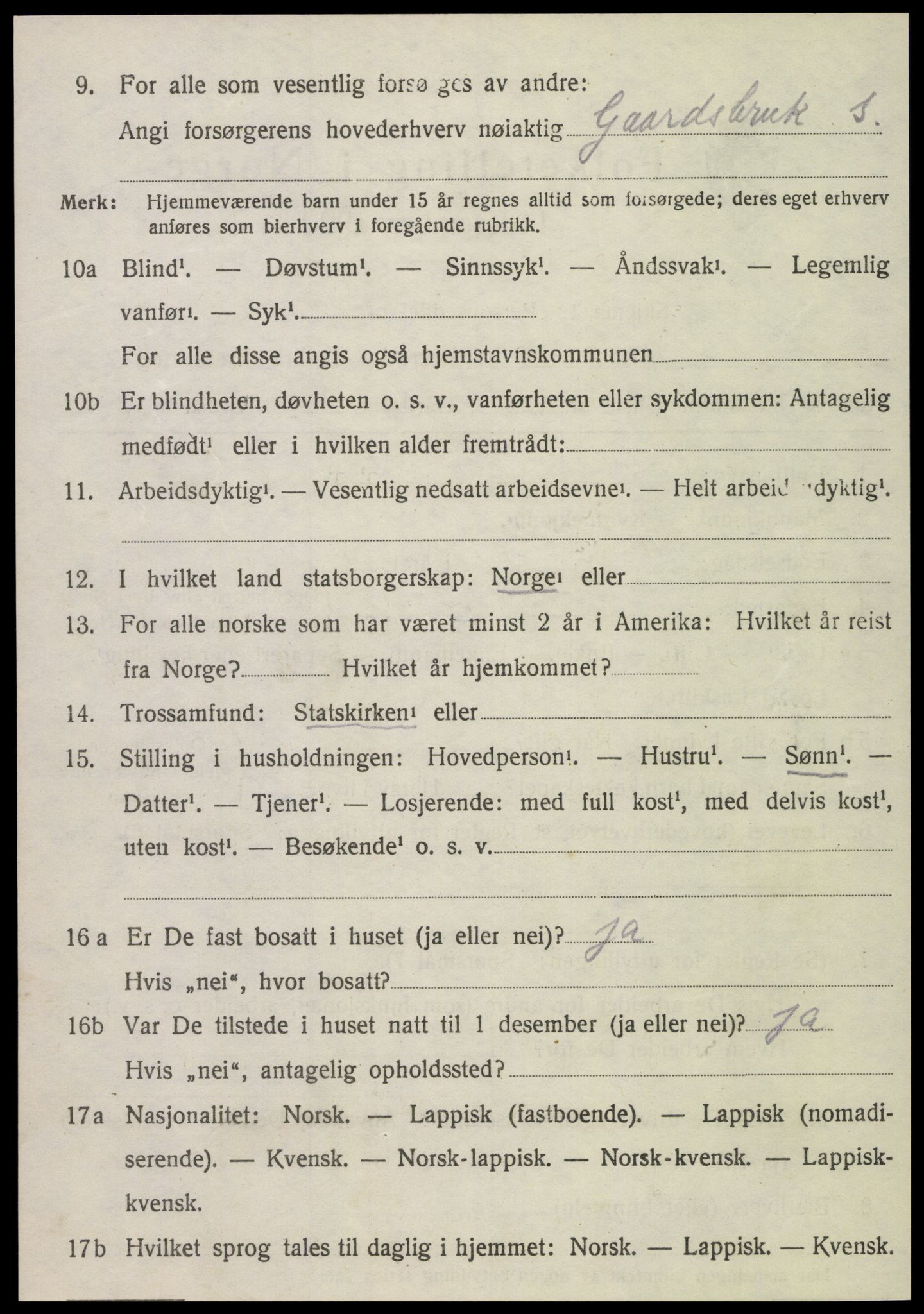 SAT, 1920 census for Kvam, 1920, p. 1594